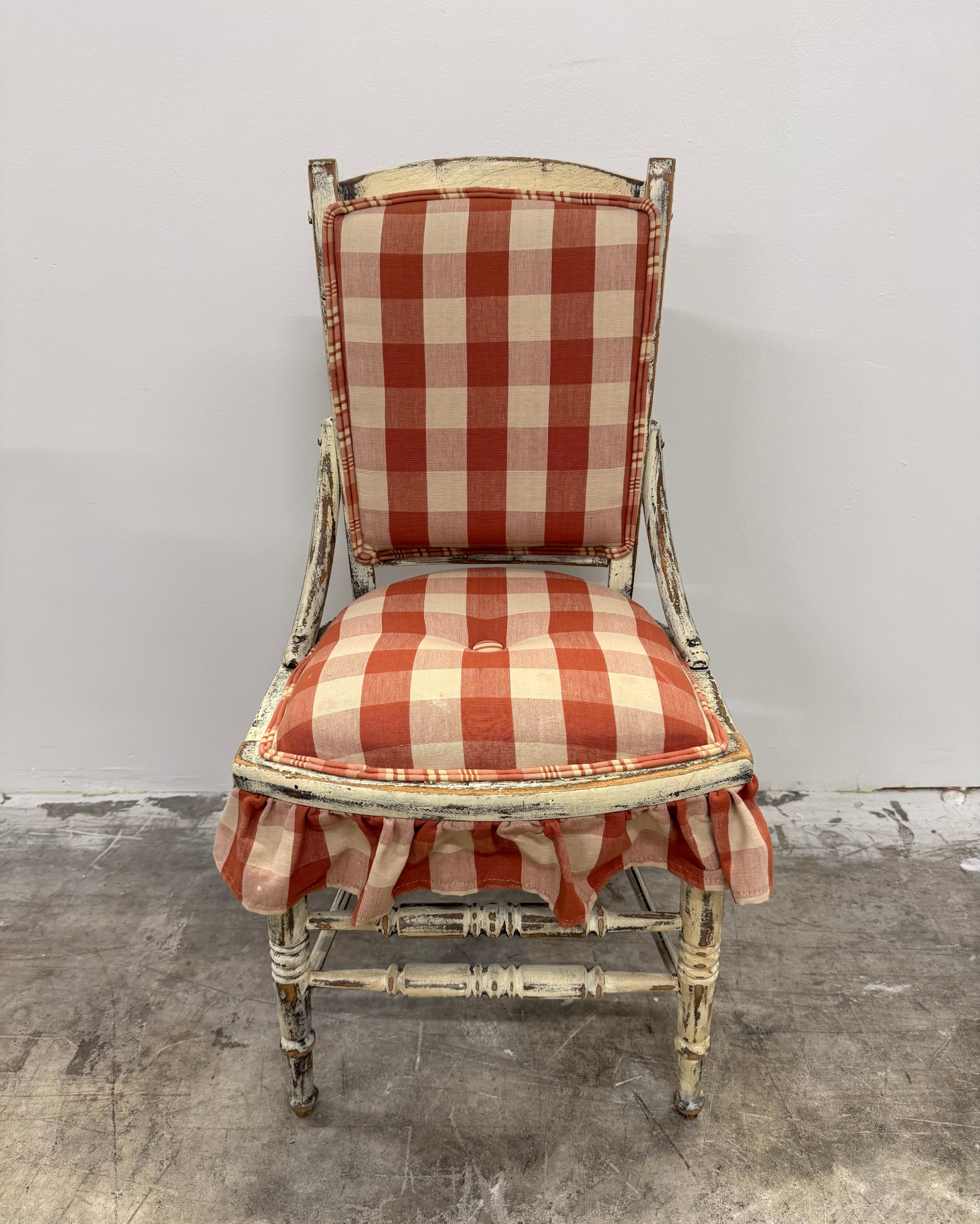 Vermilion and Ivory Check Chair with Ruffle