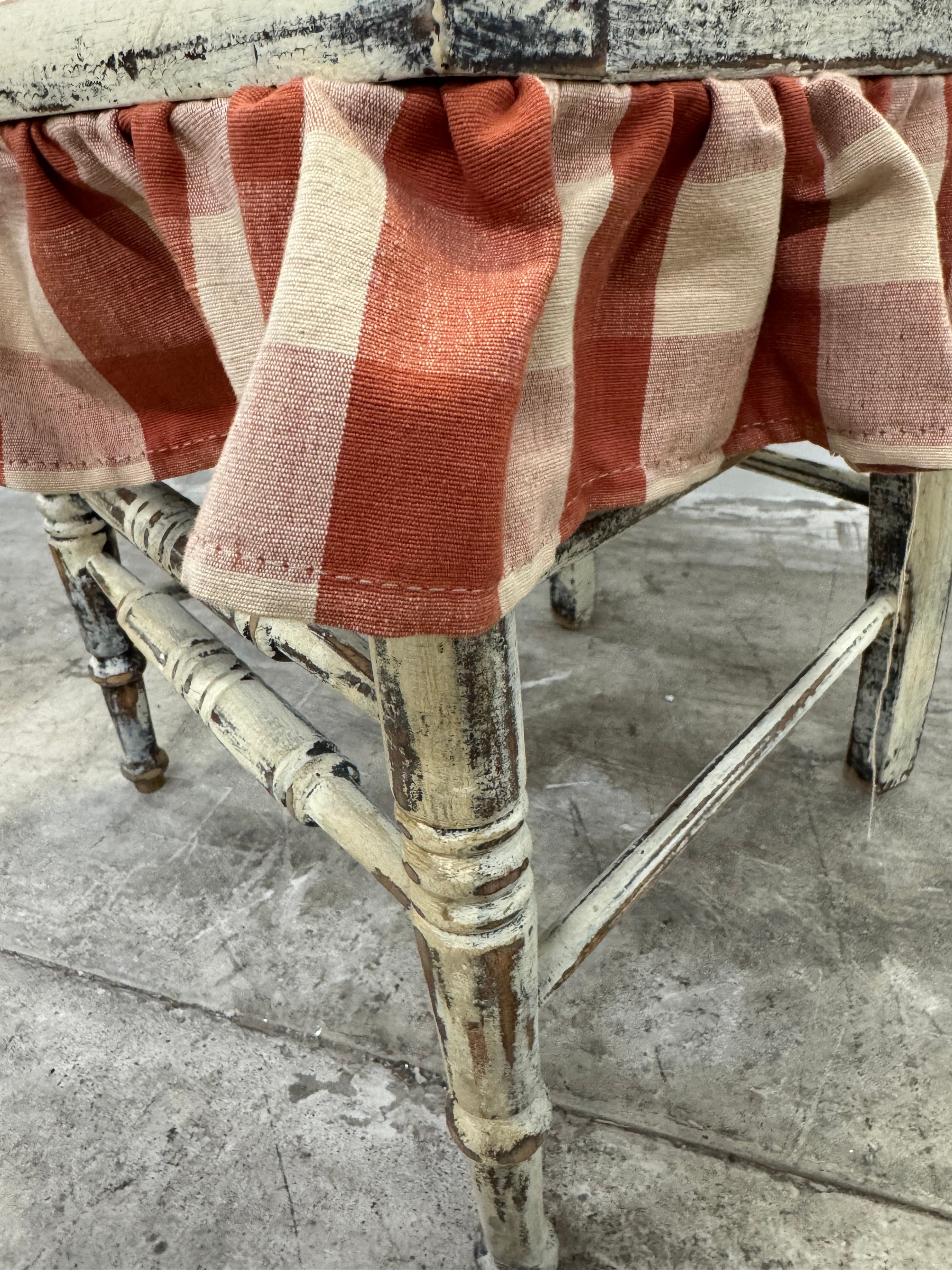 Vermilion and Ivory Check Chair with Ruffle