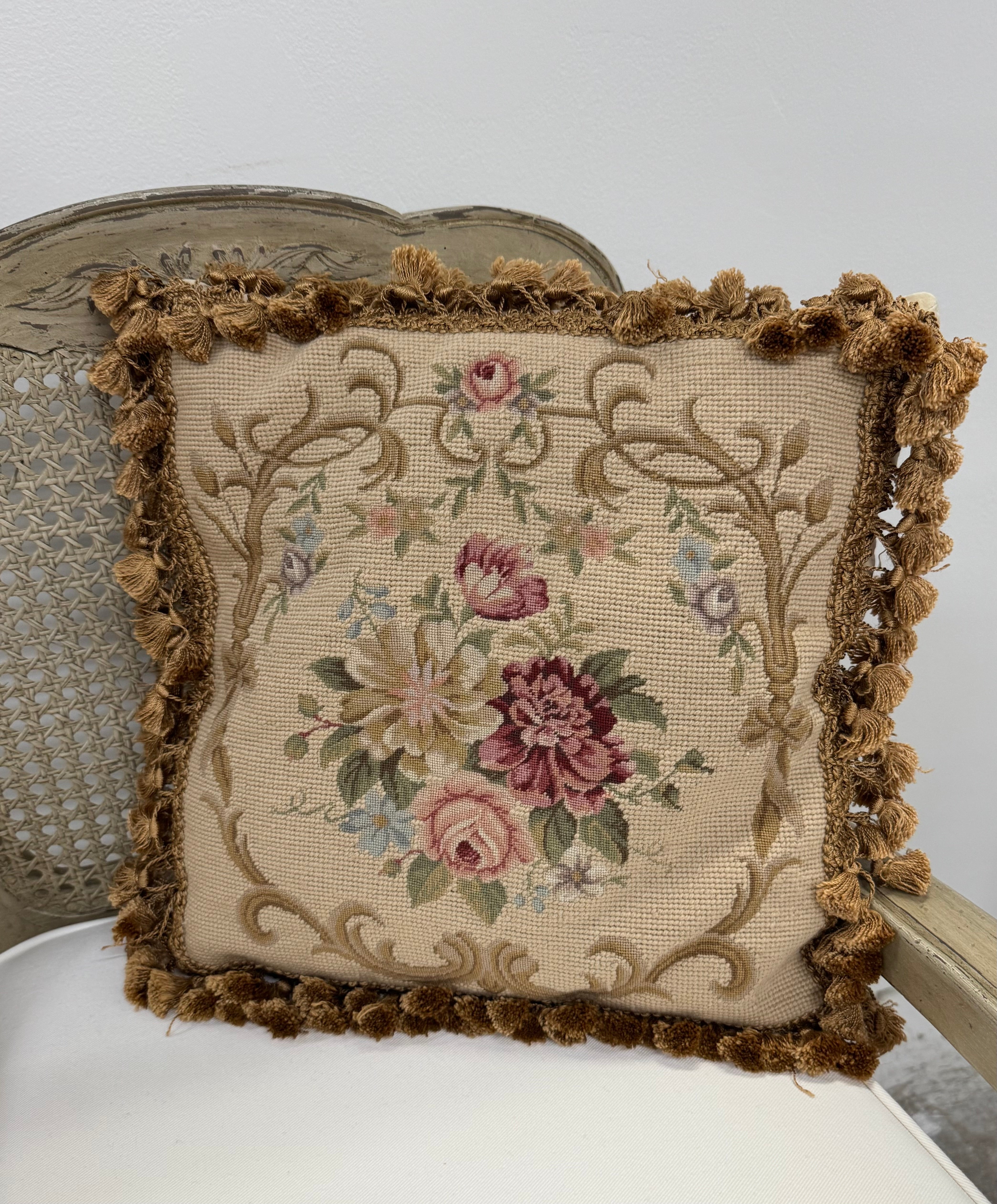 Roses Needlepoint 15" Tasseled Pillow