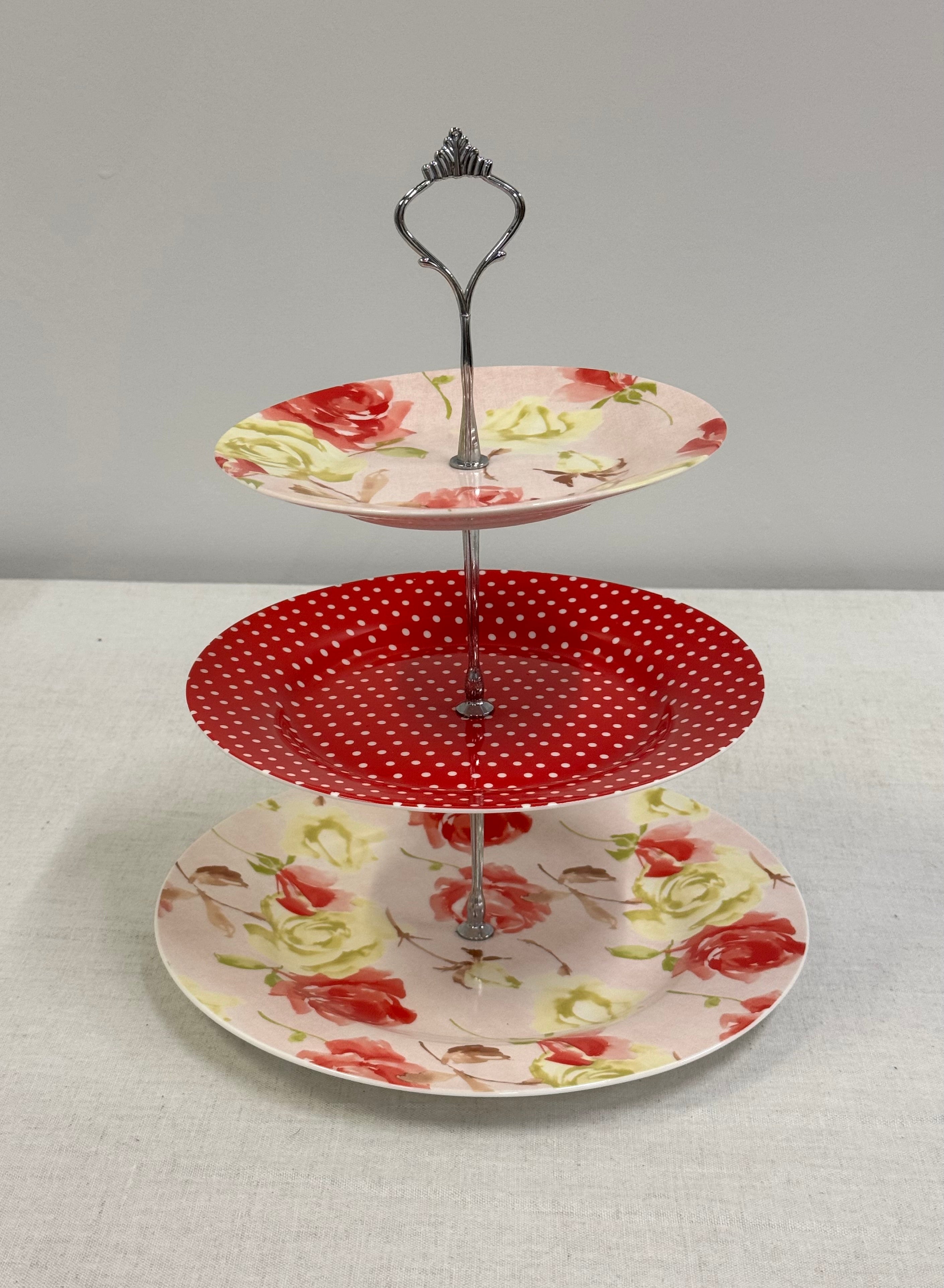 Roses and Polka Dots Three-tier Pastry Tray