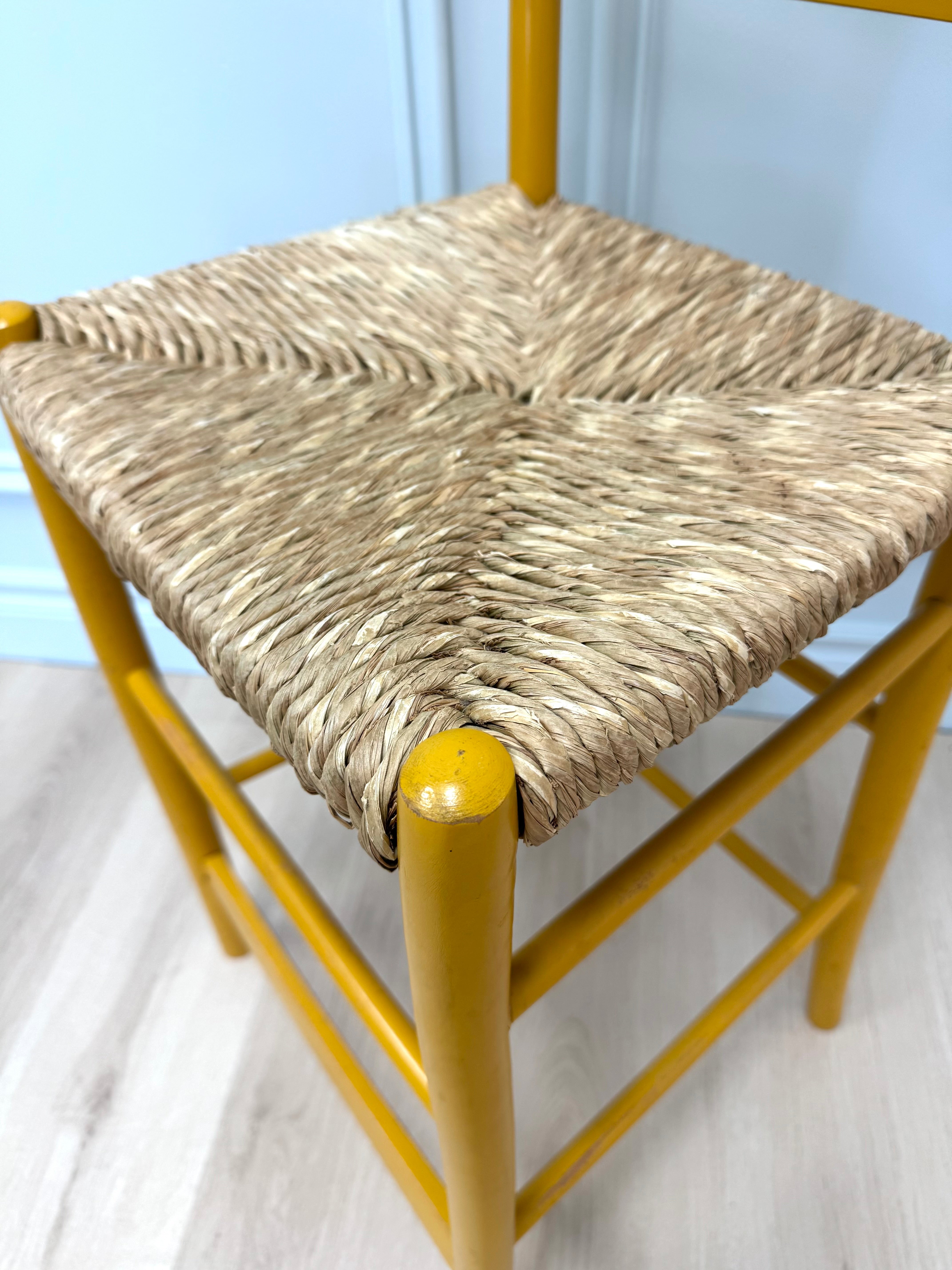 Yellow Counter Stool with Rush Seat