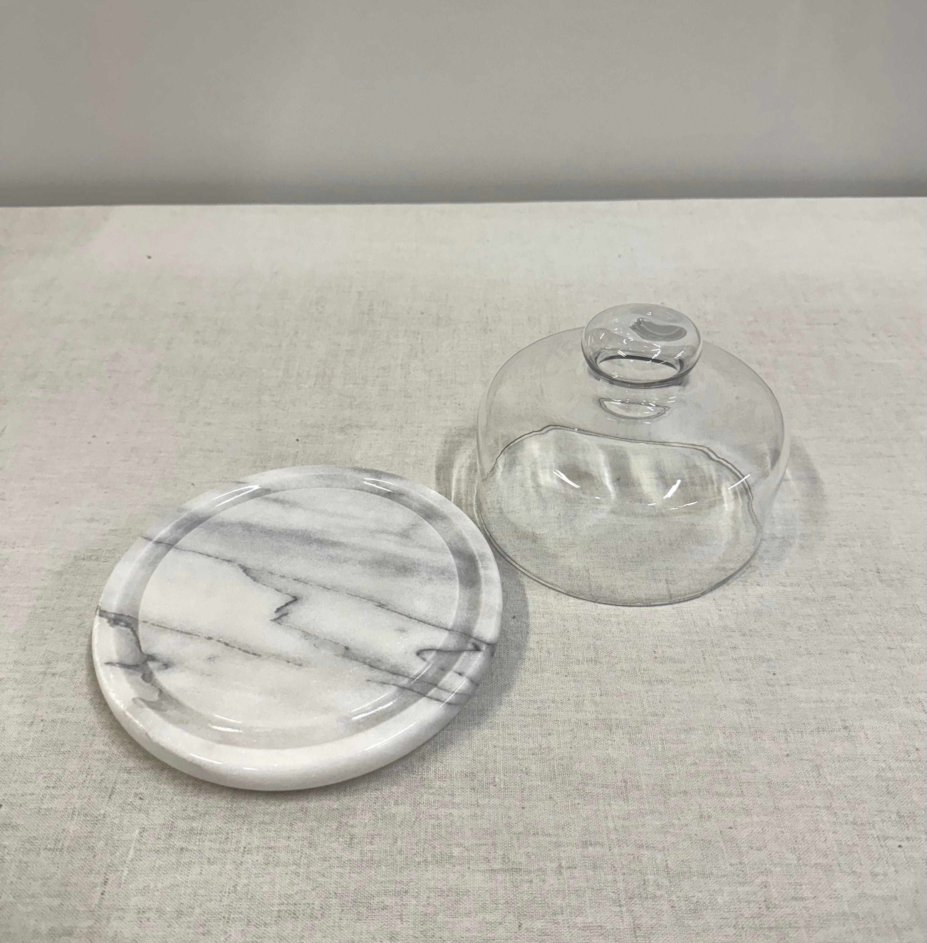 Carrara Marble 7" Cheese Board with Glass Dome
