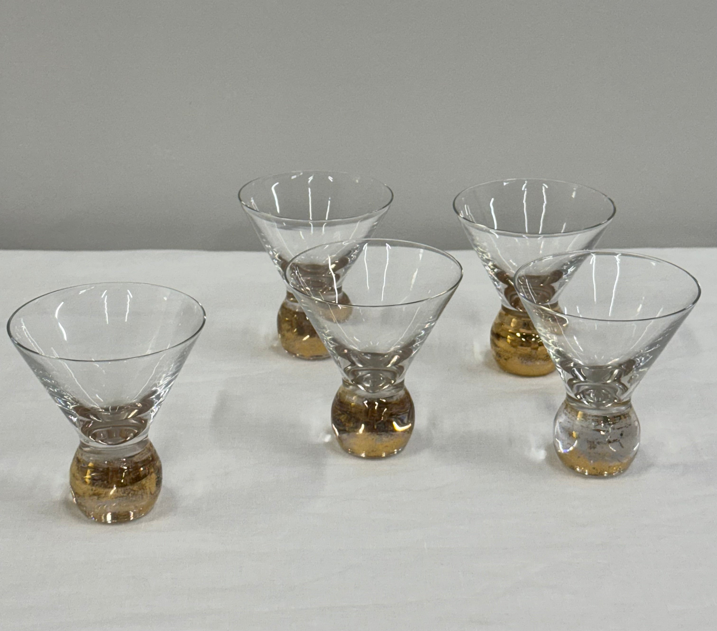 Vintage Golden Ball Martini Glasses Set of 5