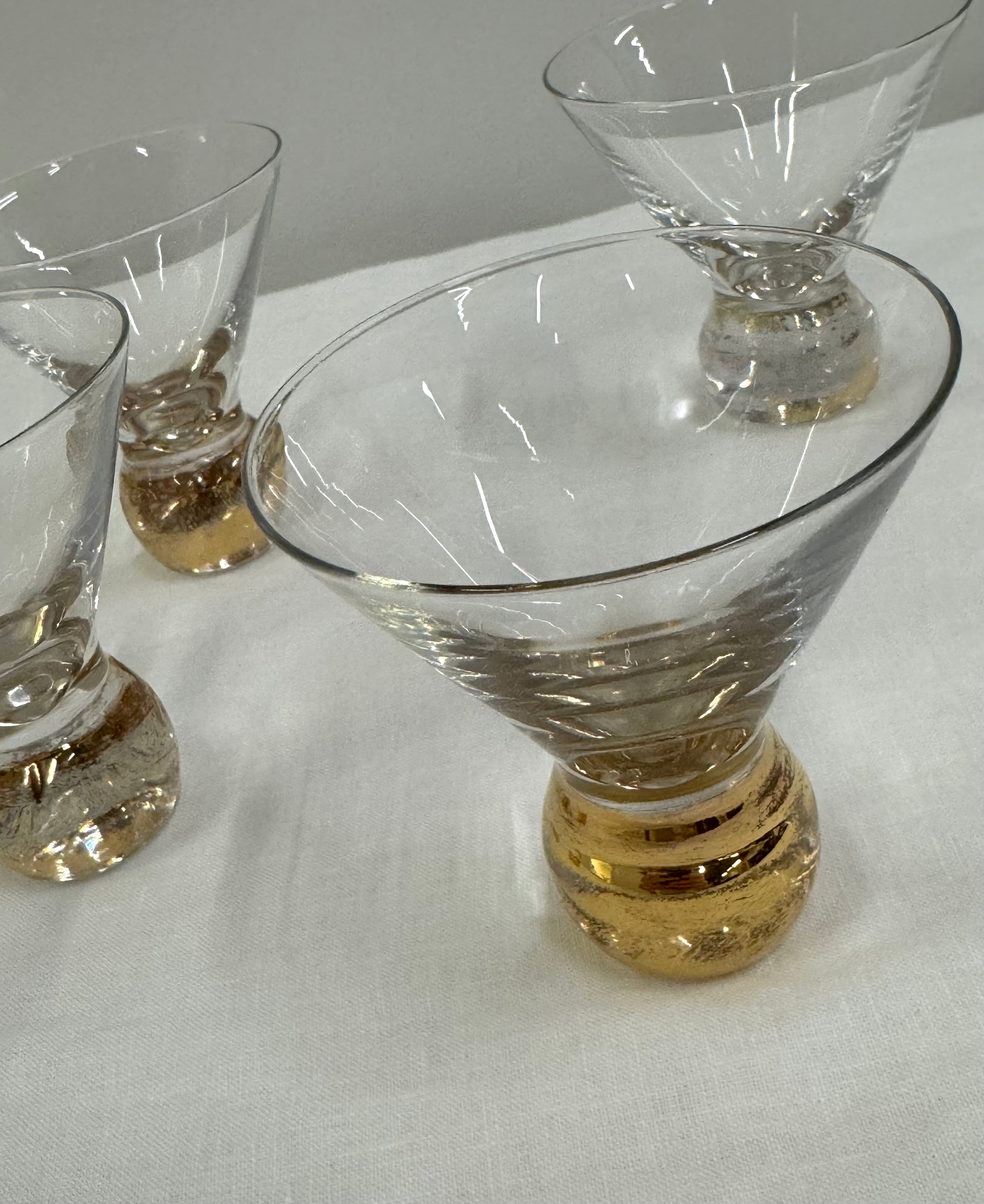 Vintage Golden Ball Martini Glasses Set of 5