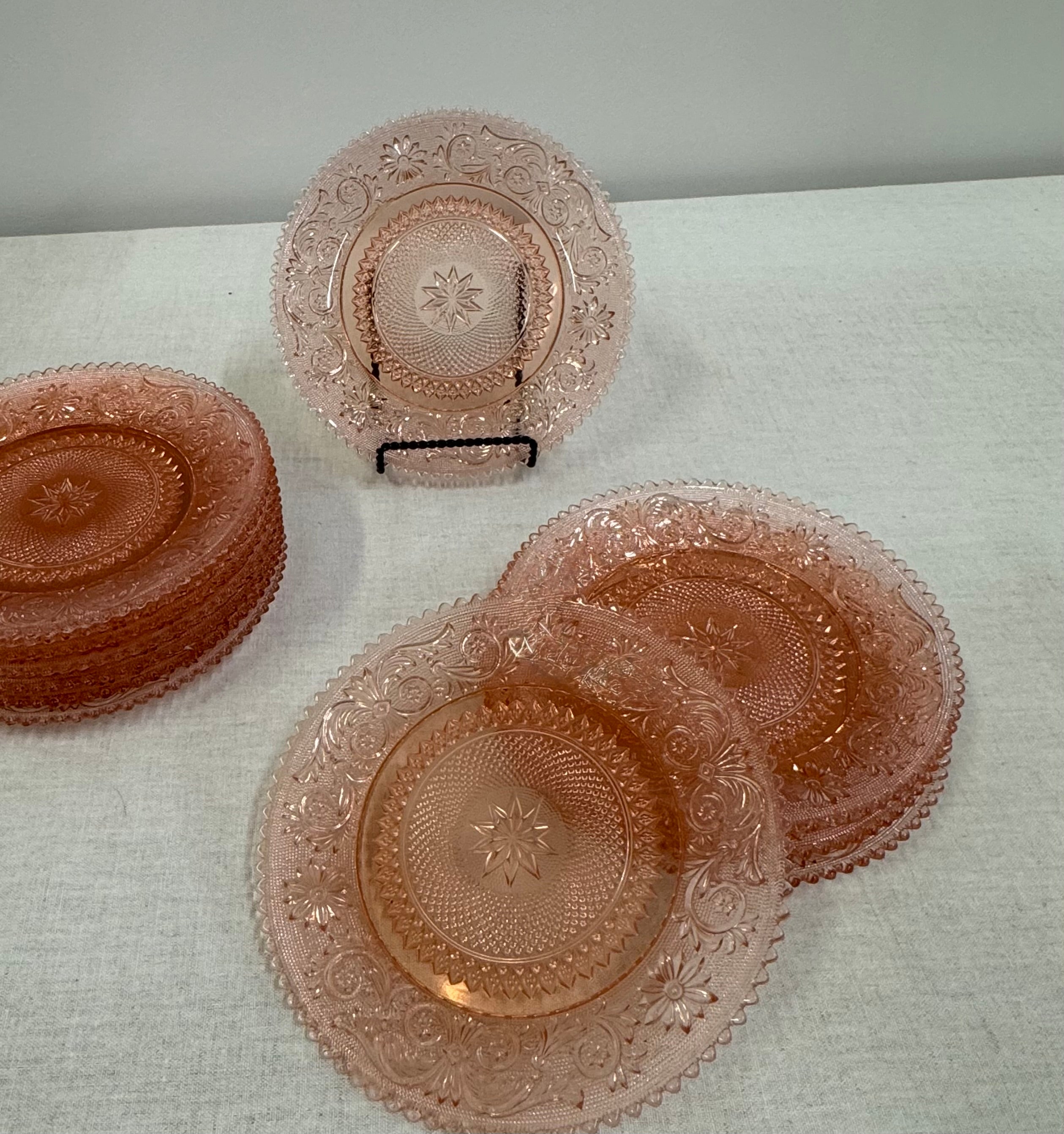 Coral Pink 'Tiara' 8" Glass Plates Set of 12