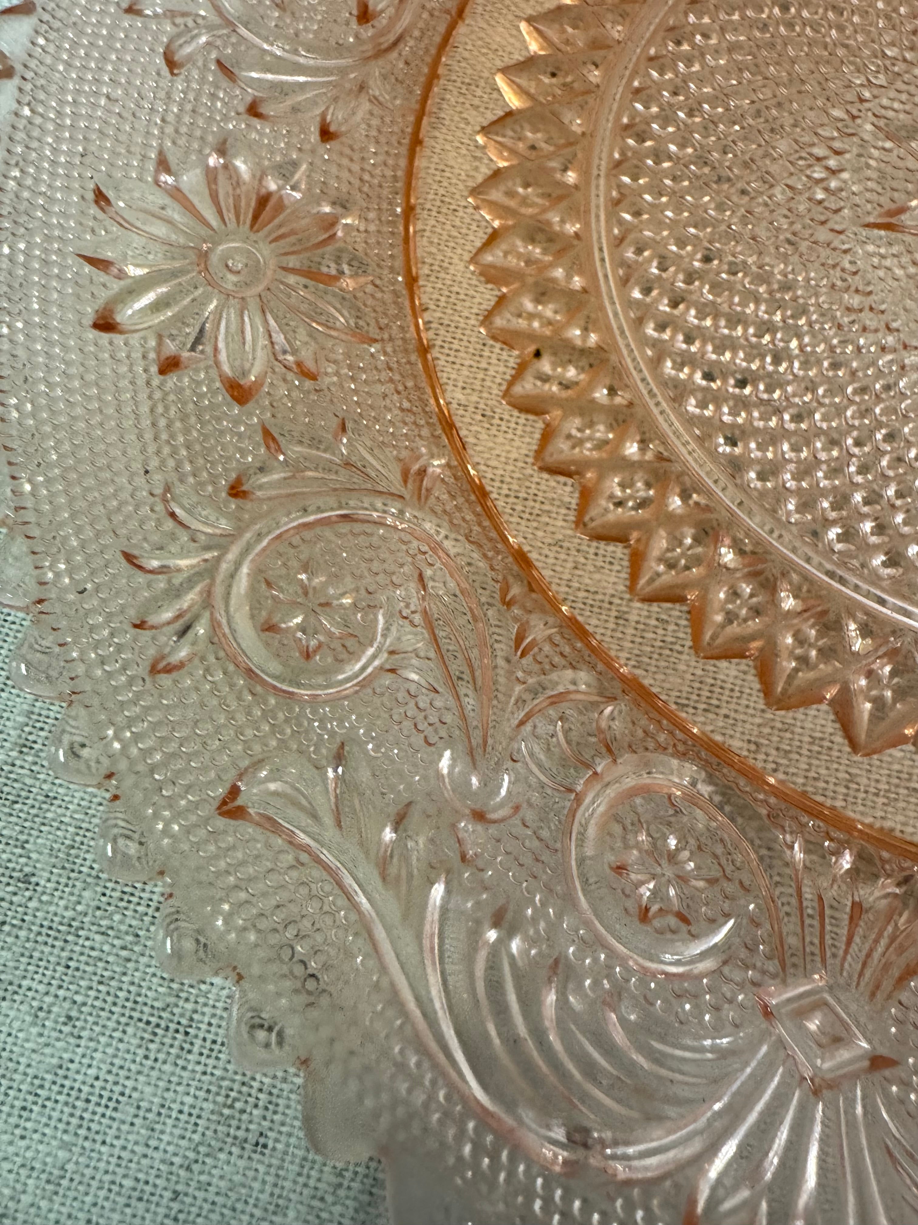 Coral Pink 'Tiara' 8" Glass Plates Set of 12