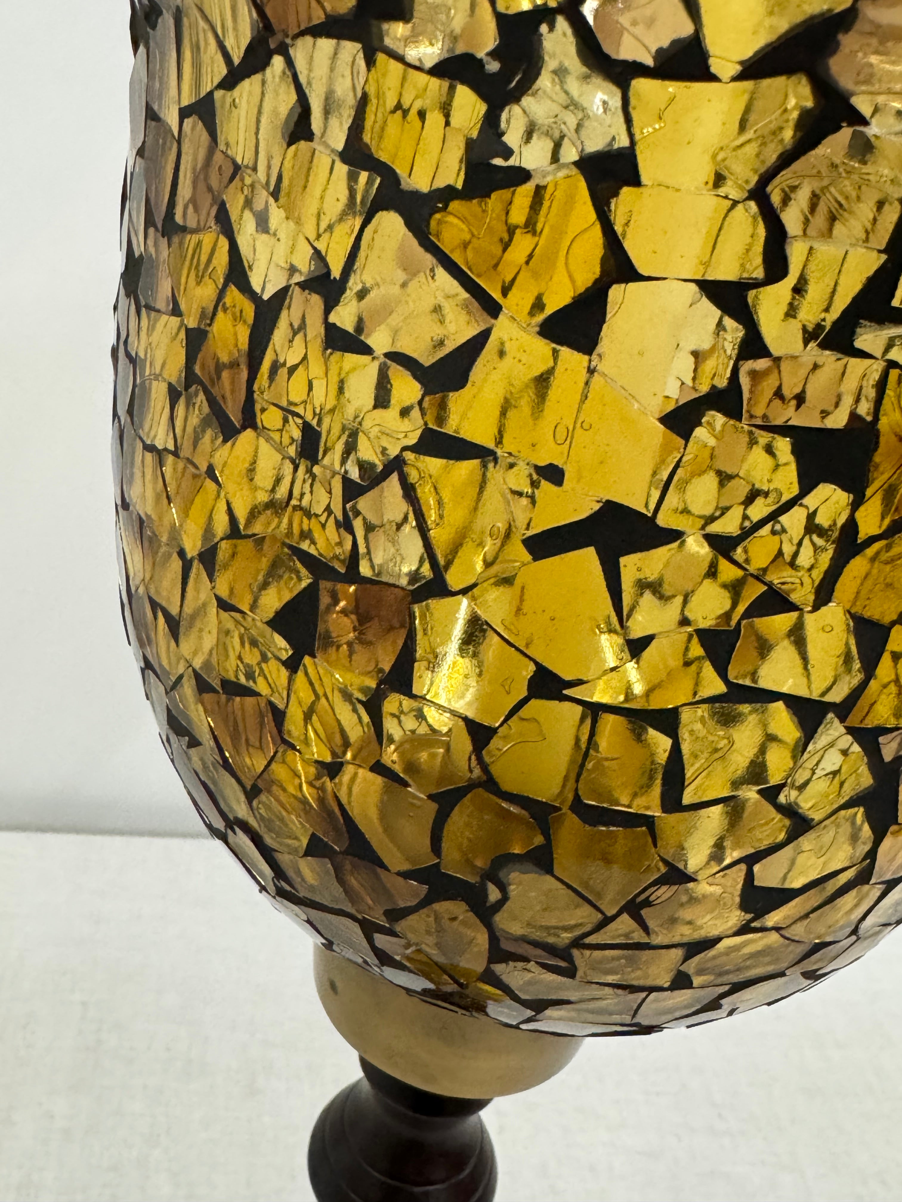 Gold Mosaic Glass Hurricane Candle Holder