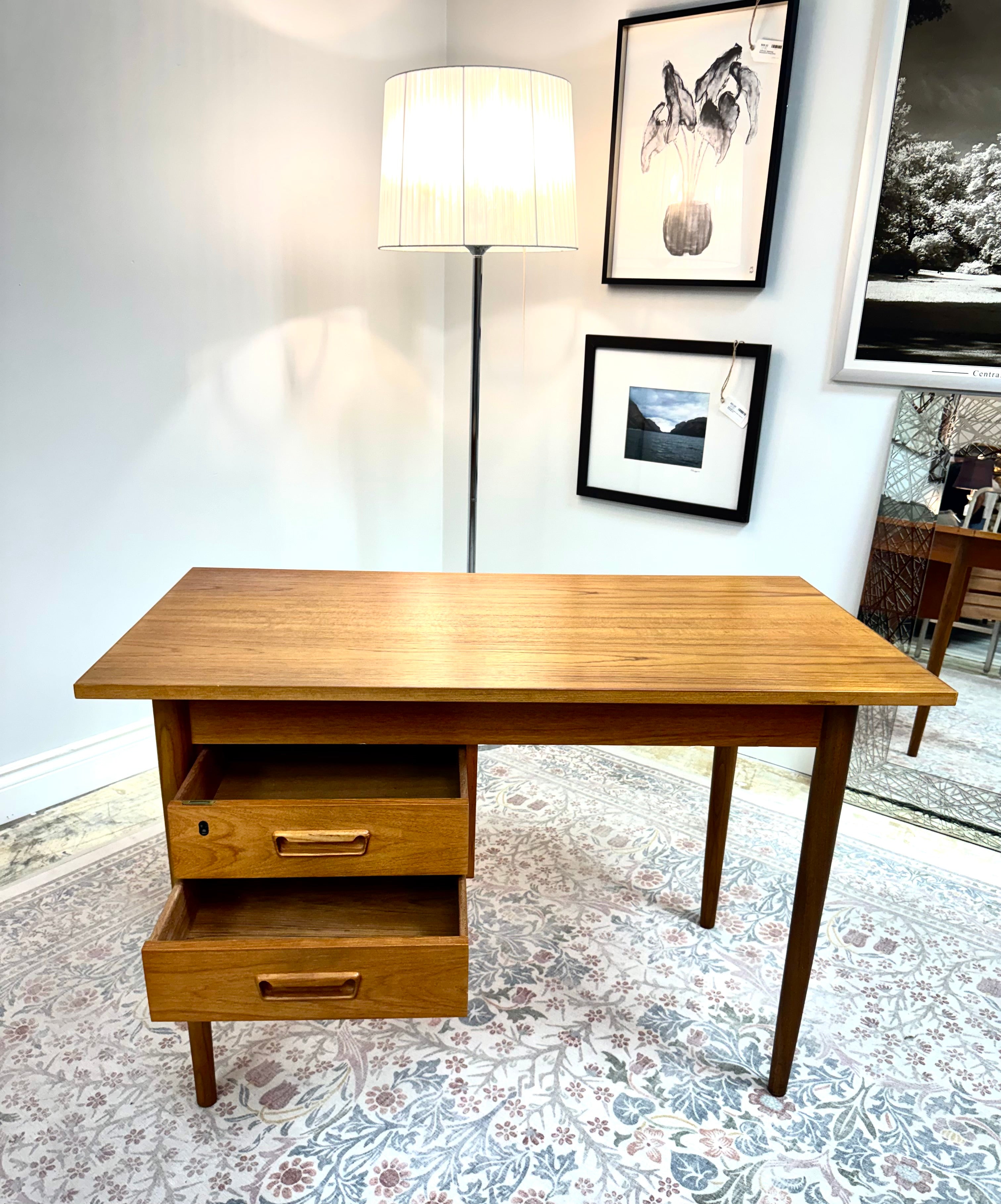 MCM Teak Expandable Desk with Sliding Drawers