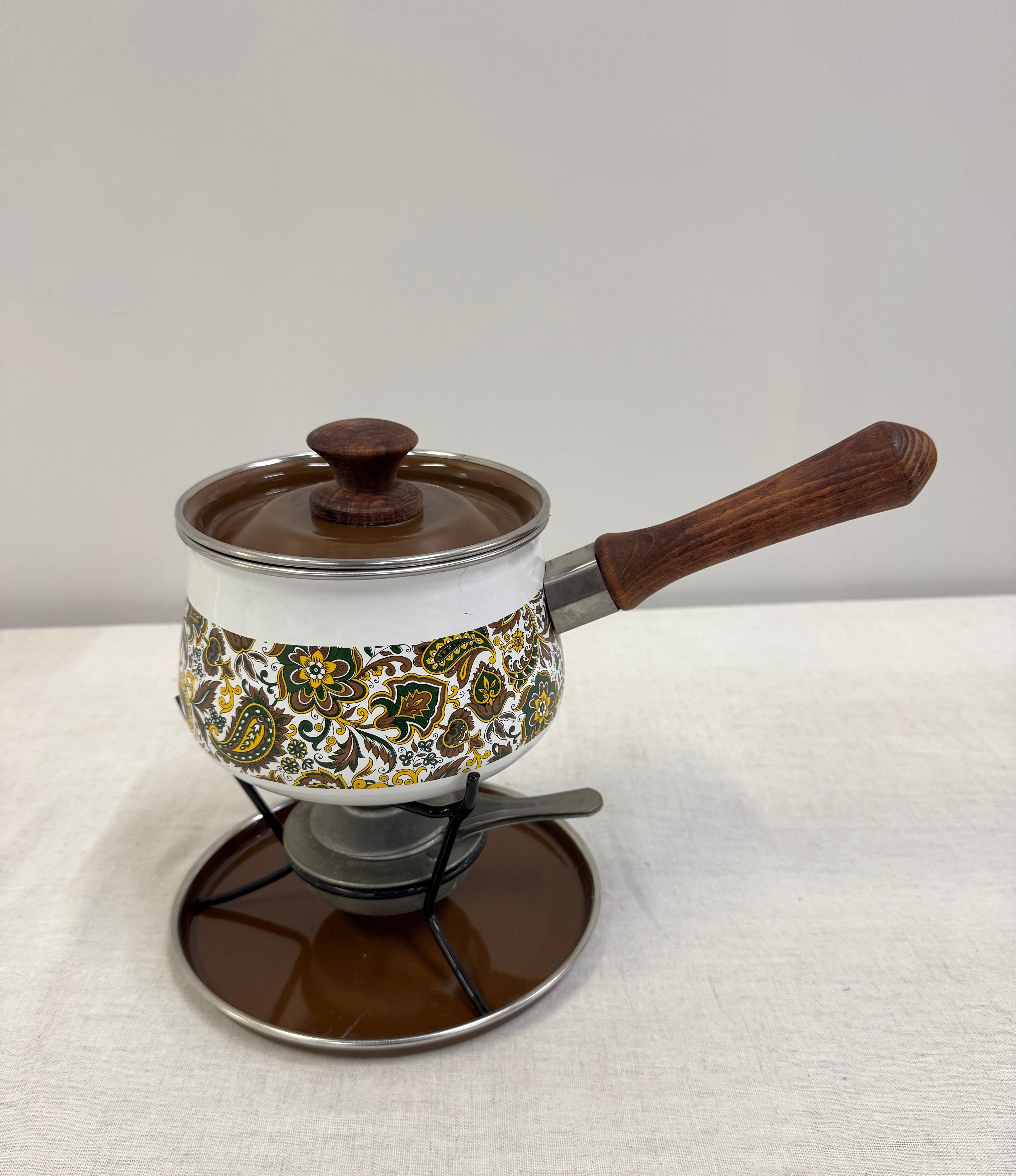 Vintage Paisley Fondue Set