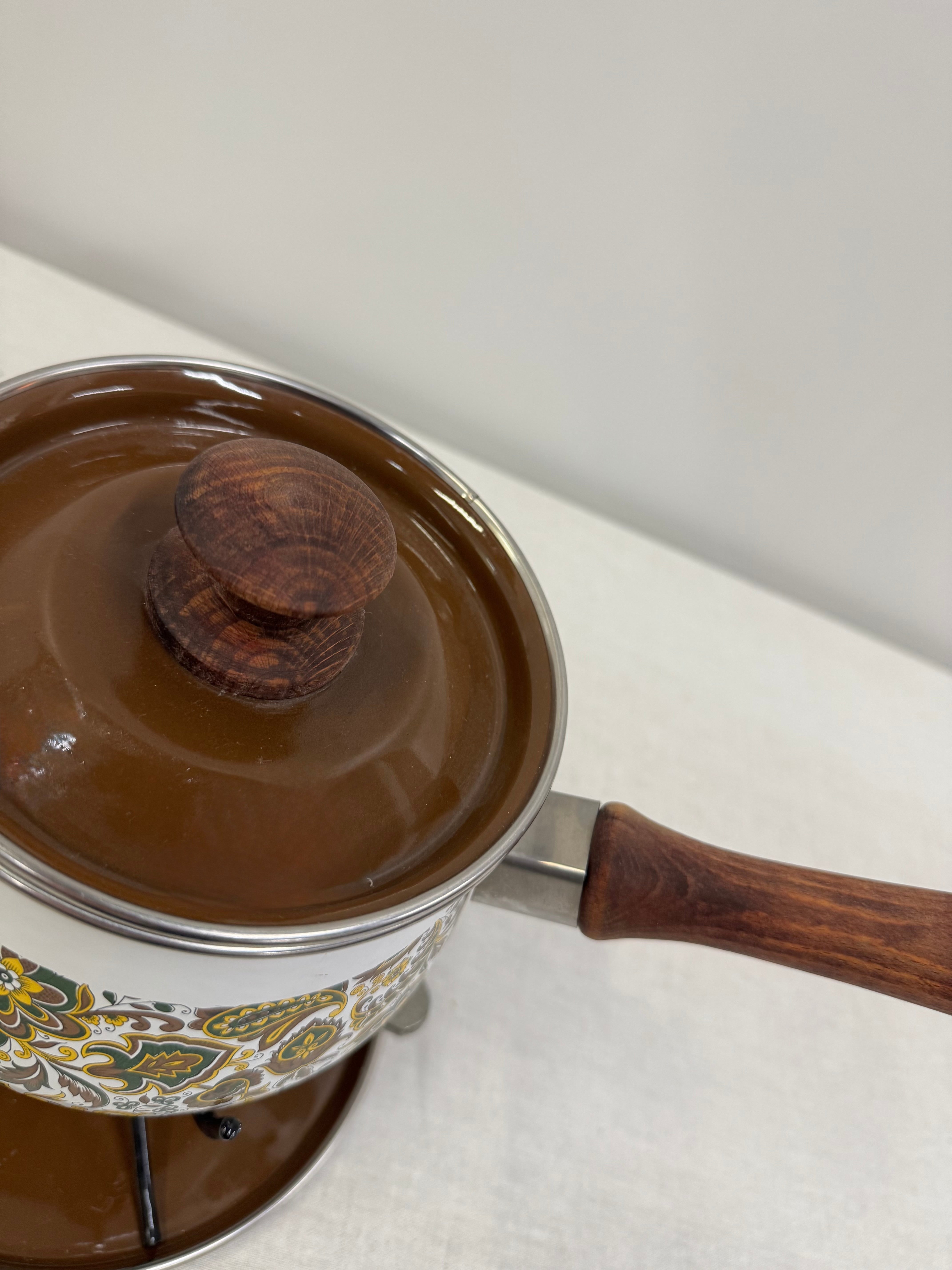 Vintage Paisley Fondue Set