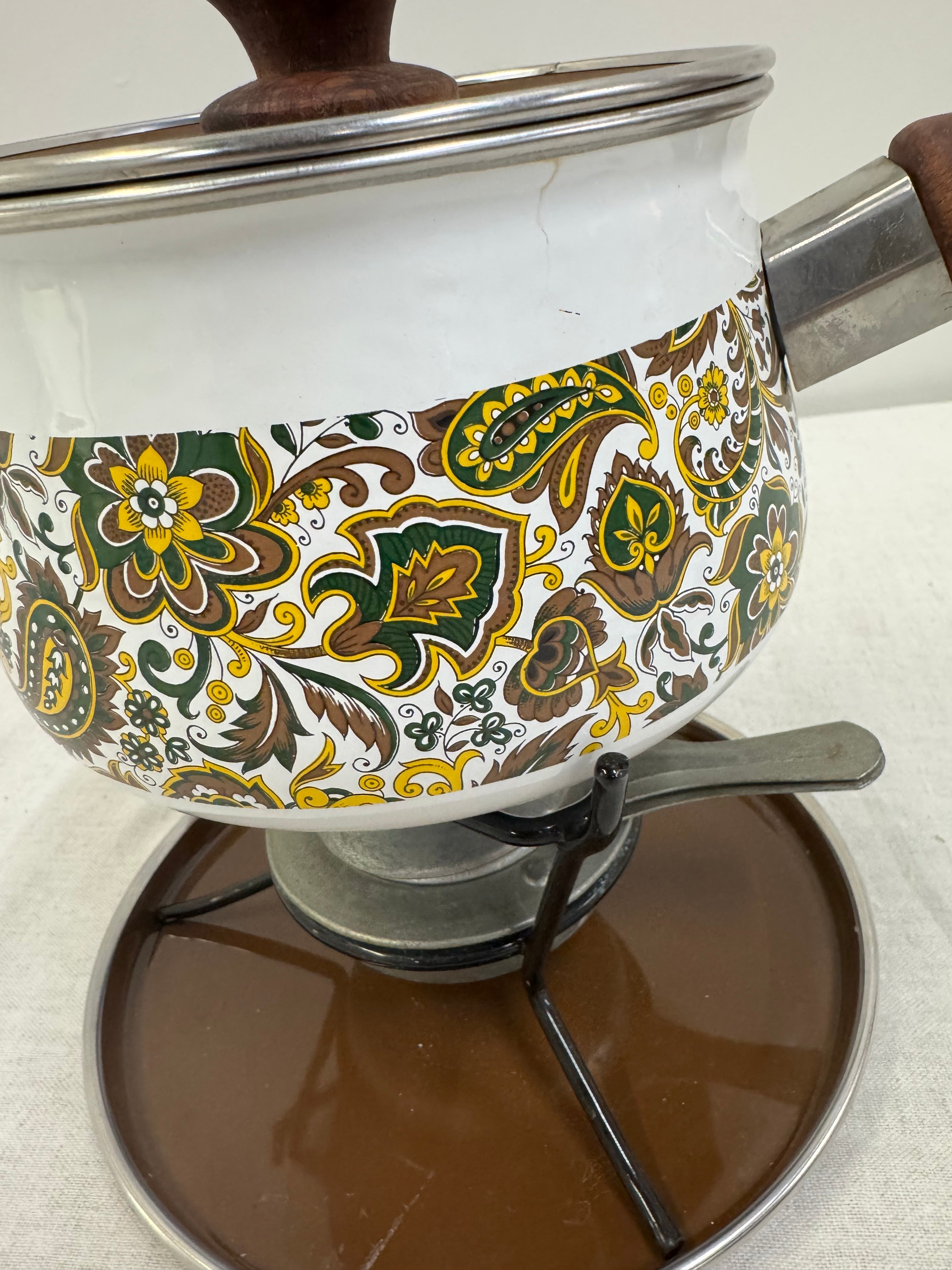 Vintage Paisley Fondue Set