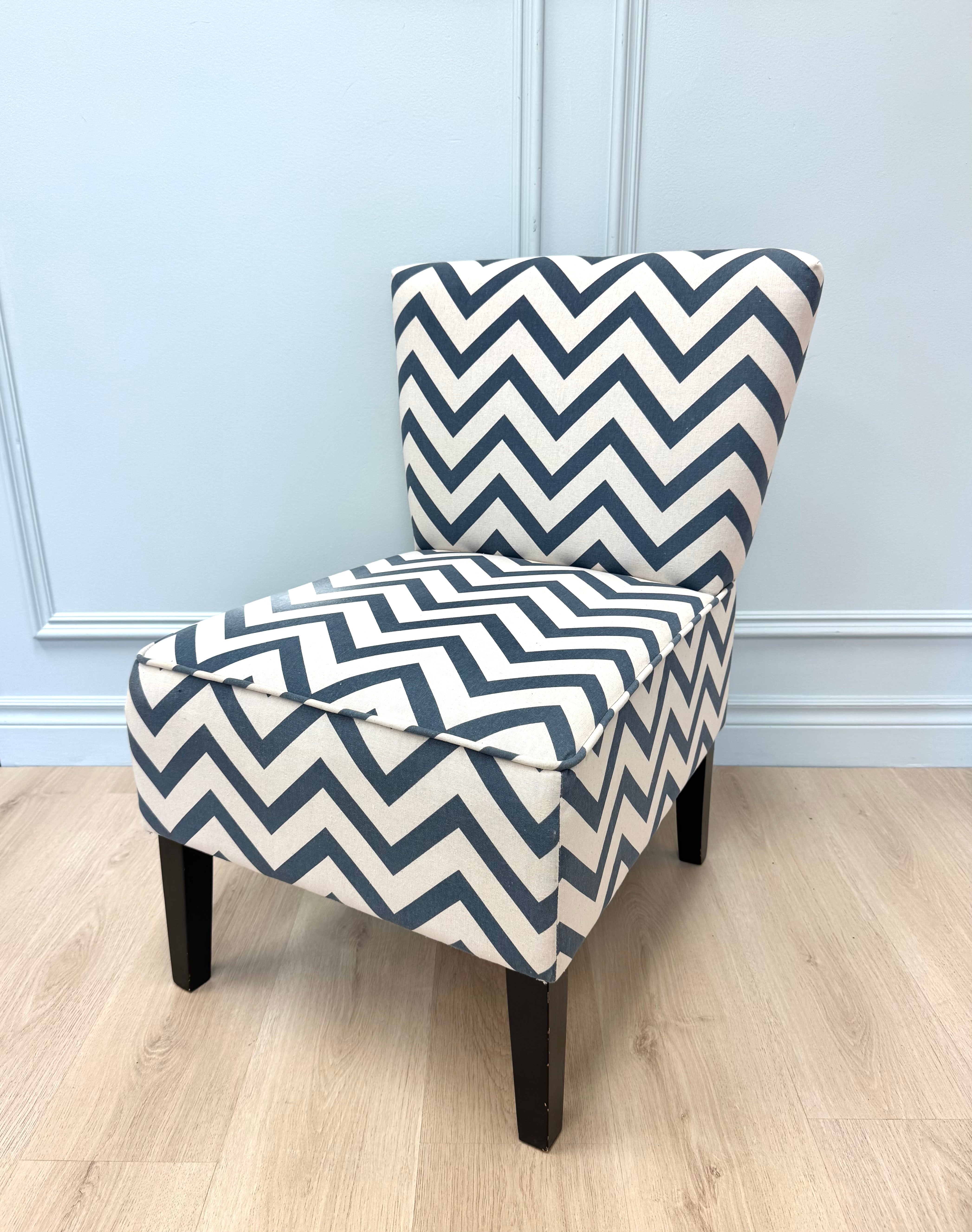 Slate Blue Chevron Slipper Chair