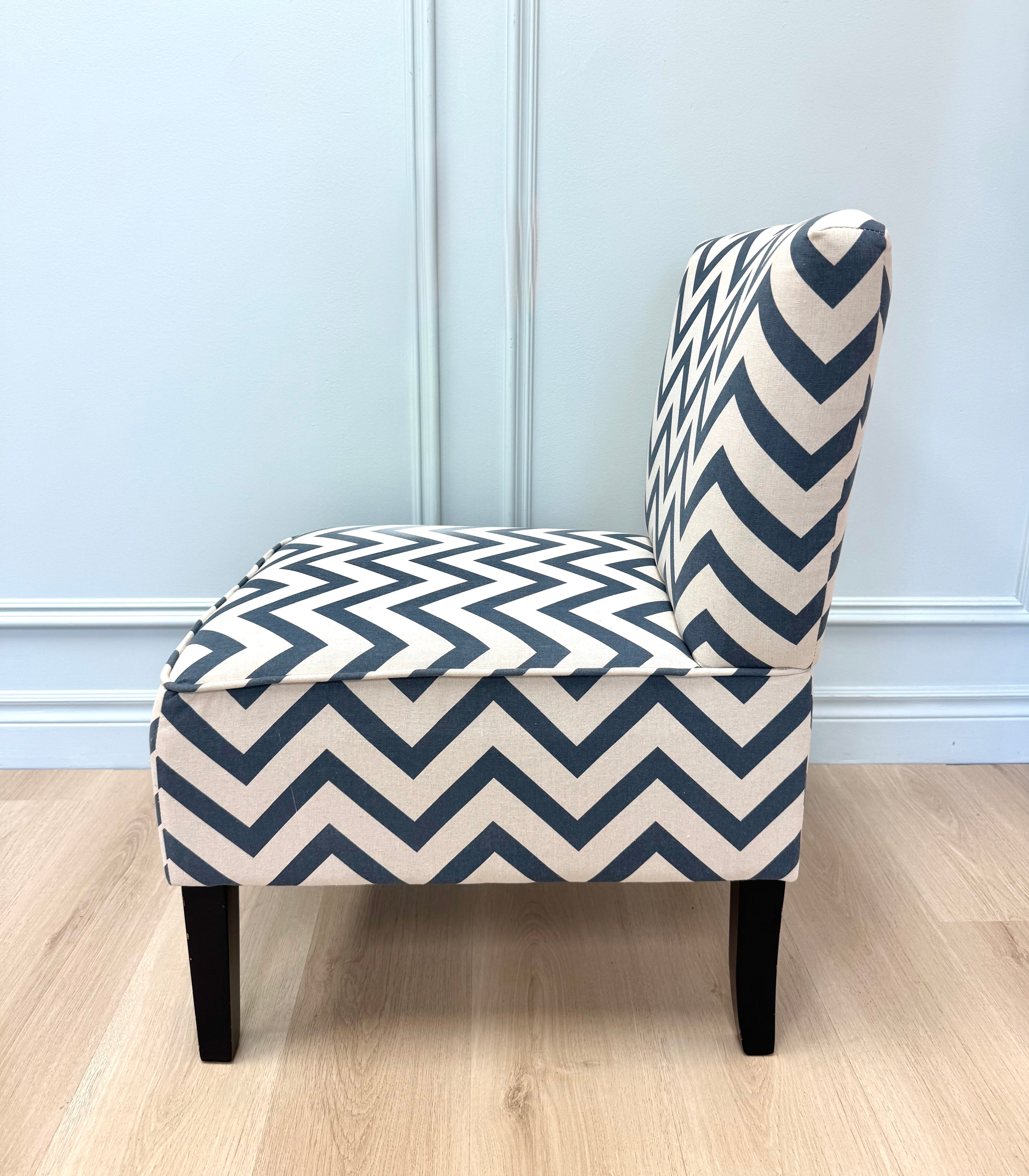 Slate Blue Chevron Slipper Chair