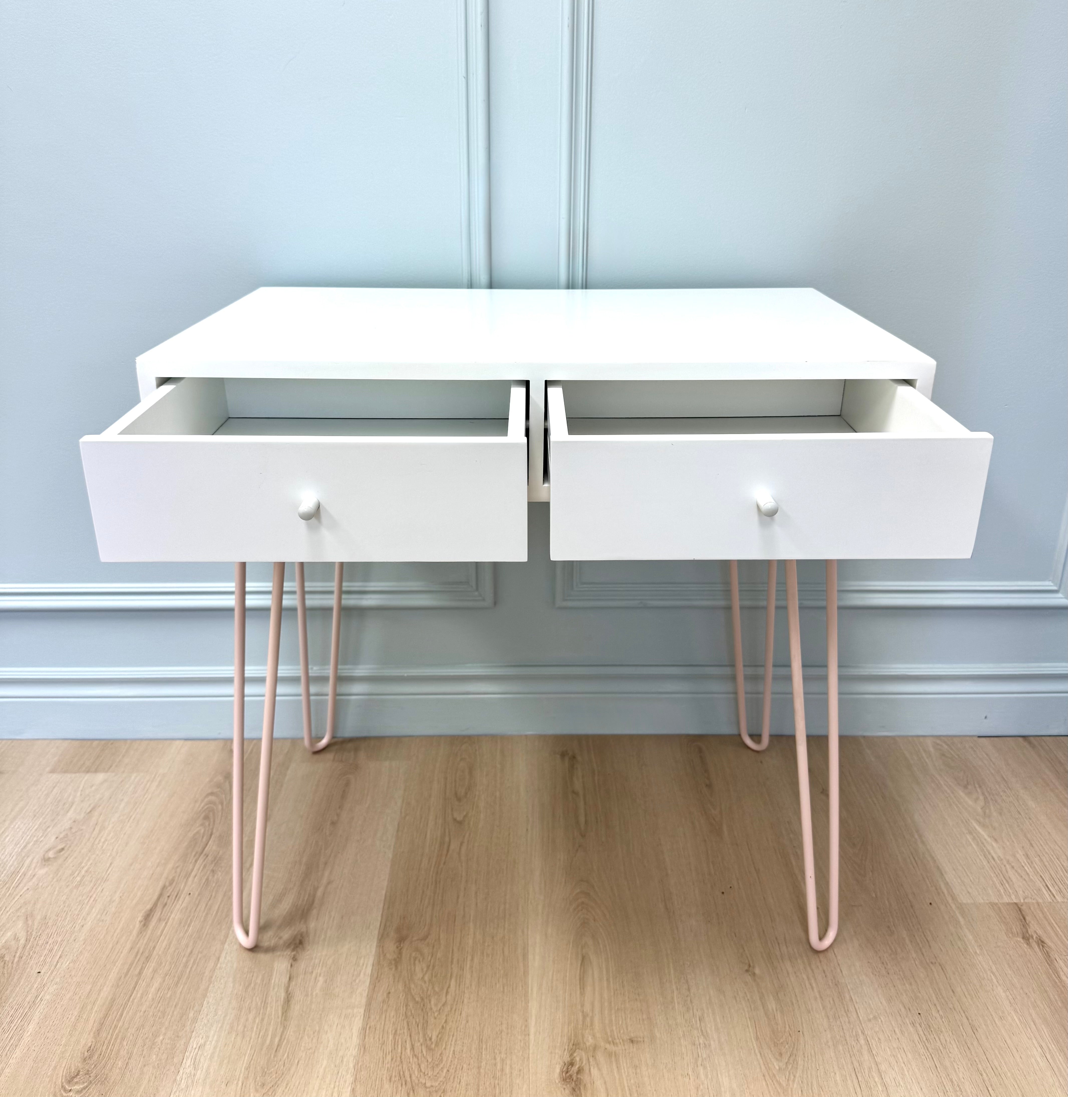 White & Blush Pink Hairpin Desk