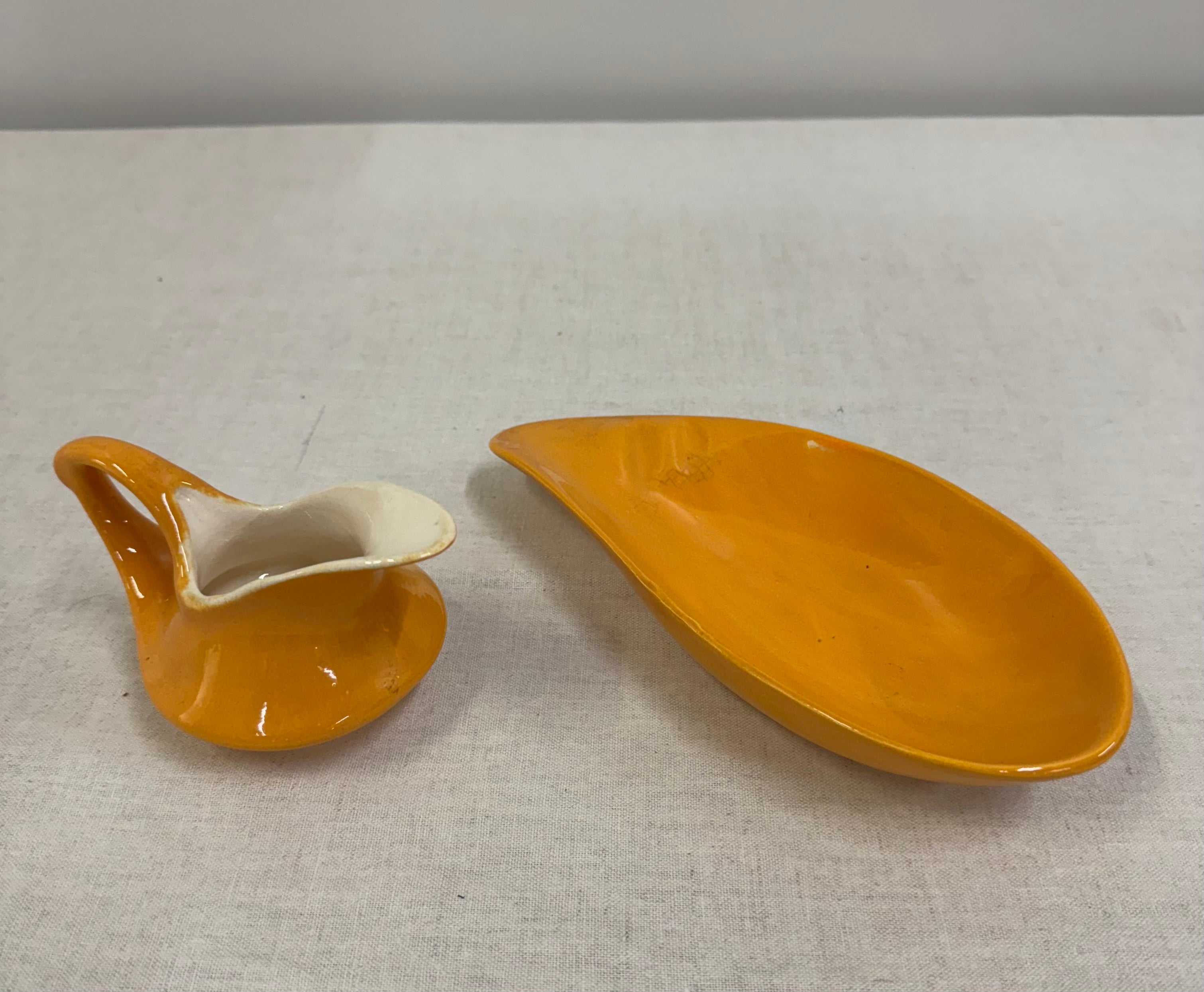 Vintage Orange Hand-painted Small Pitcher & Dish