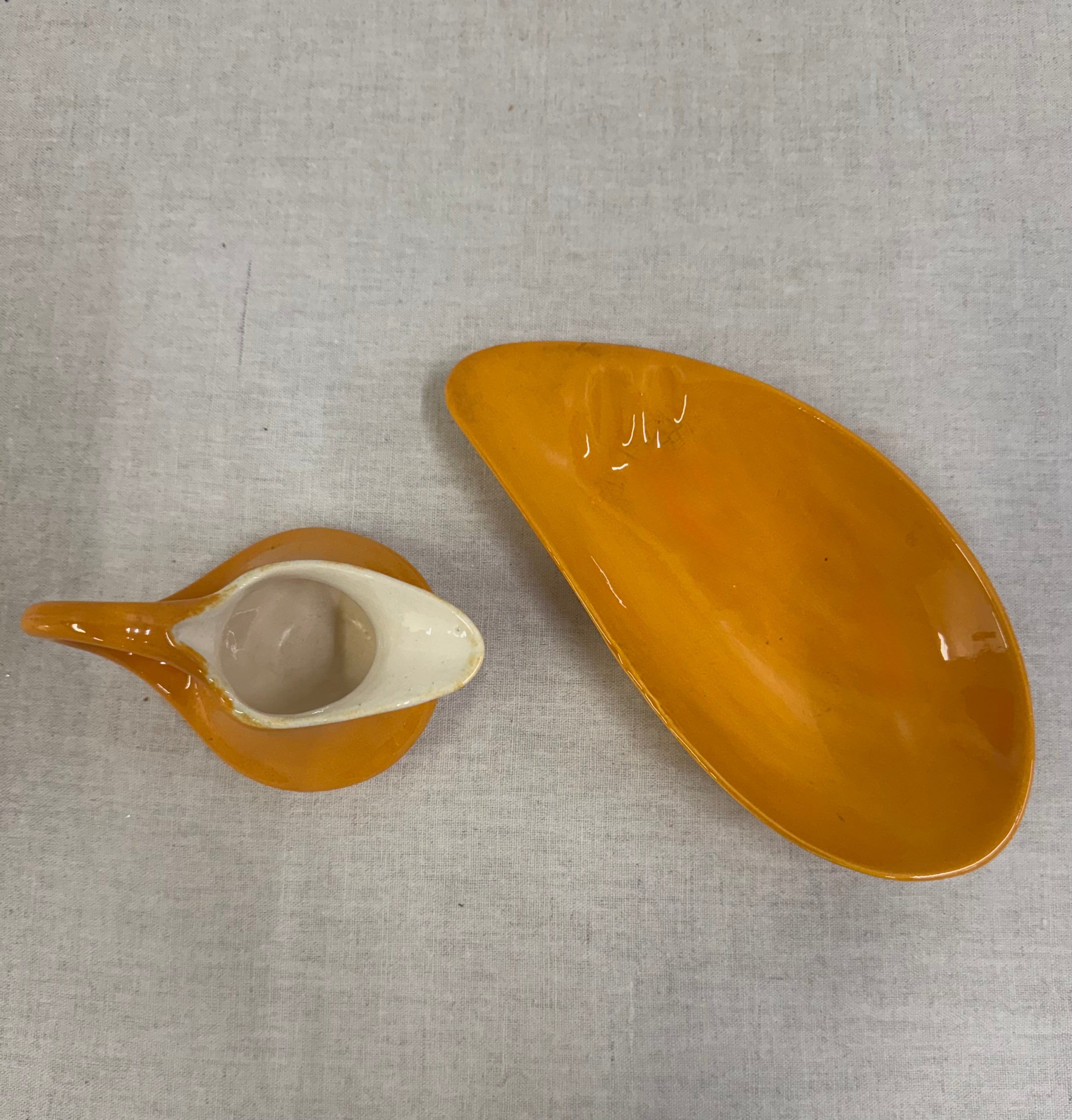 Vintage Orange Hand-painted Small Pitcher & Dish