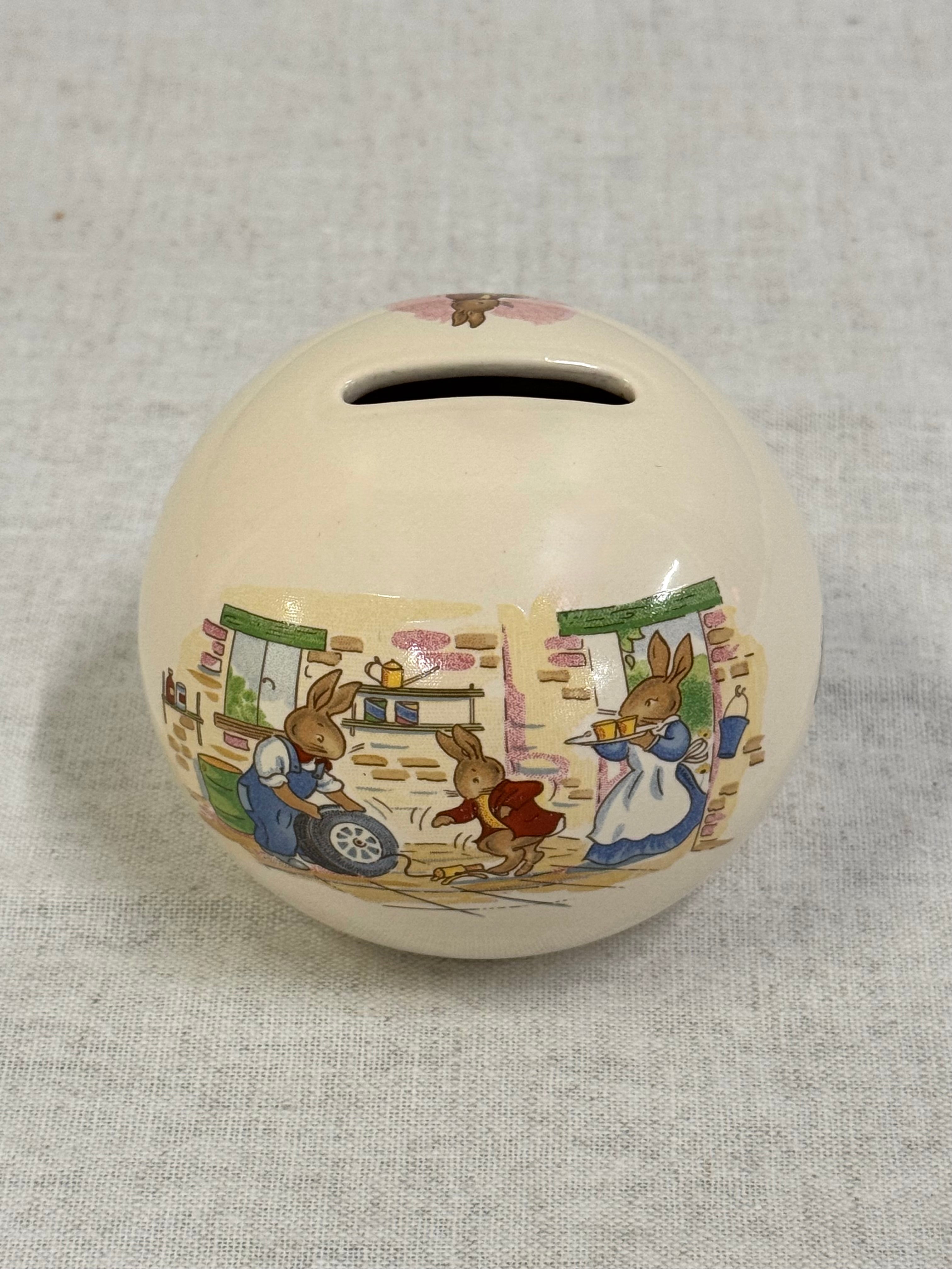 ROYAL DOULTON Bunnykins 'Tyre Workshop' Coin Ball Bank