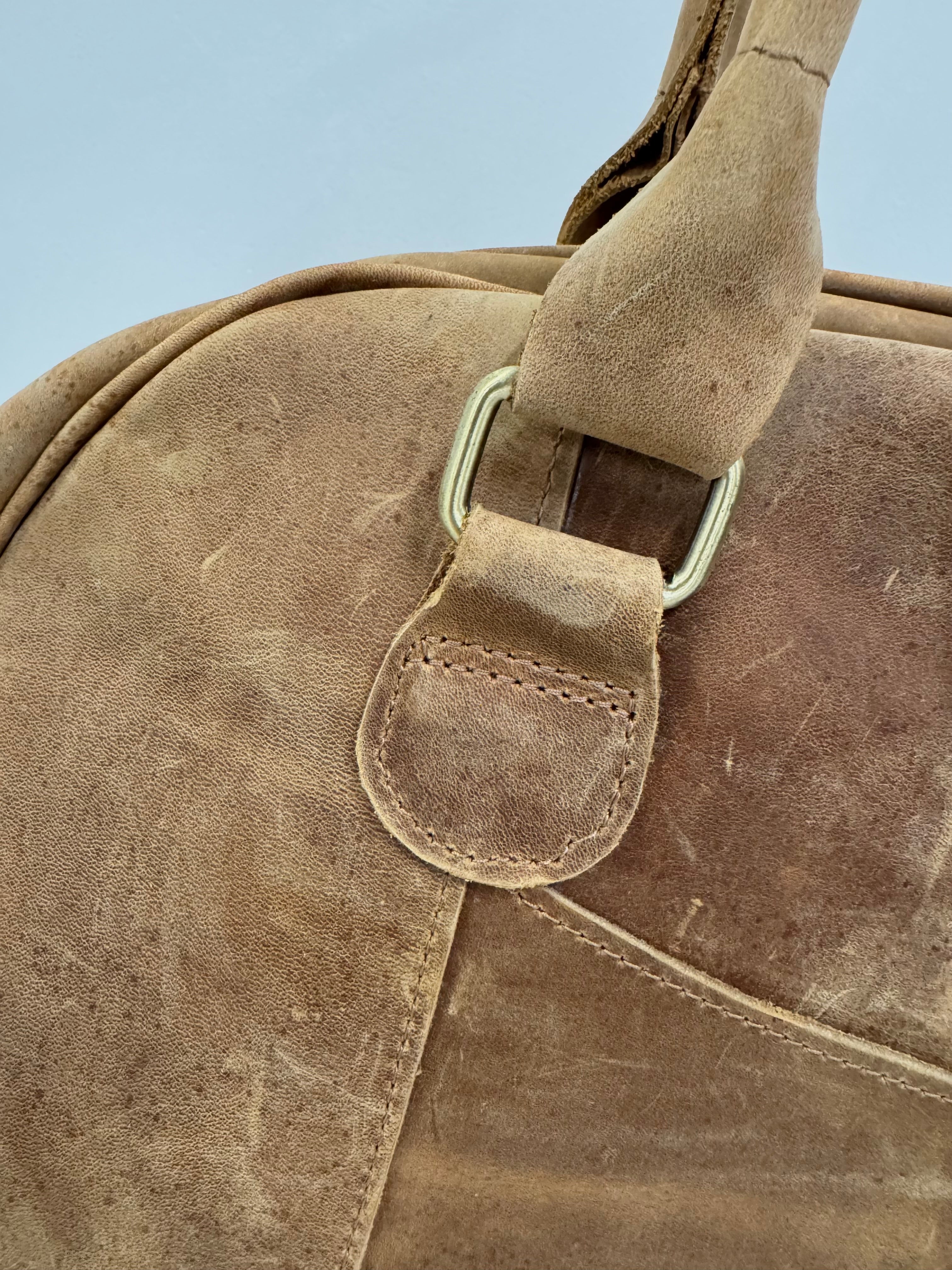 Vintage Saddle Brown Leather Duffel Bag
