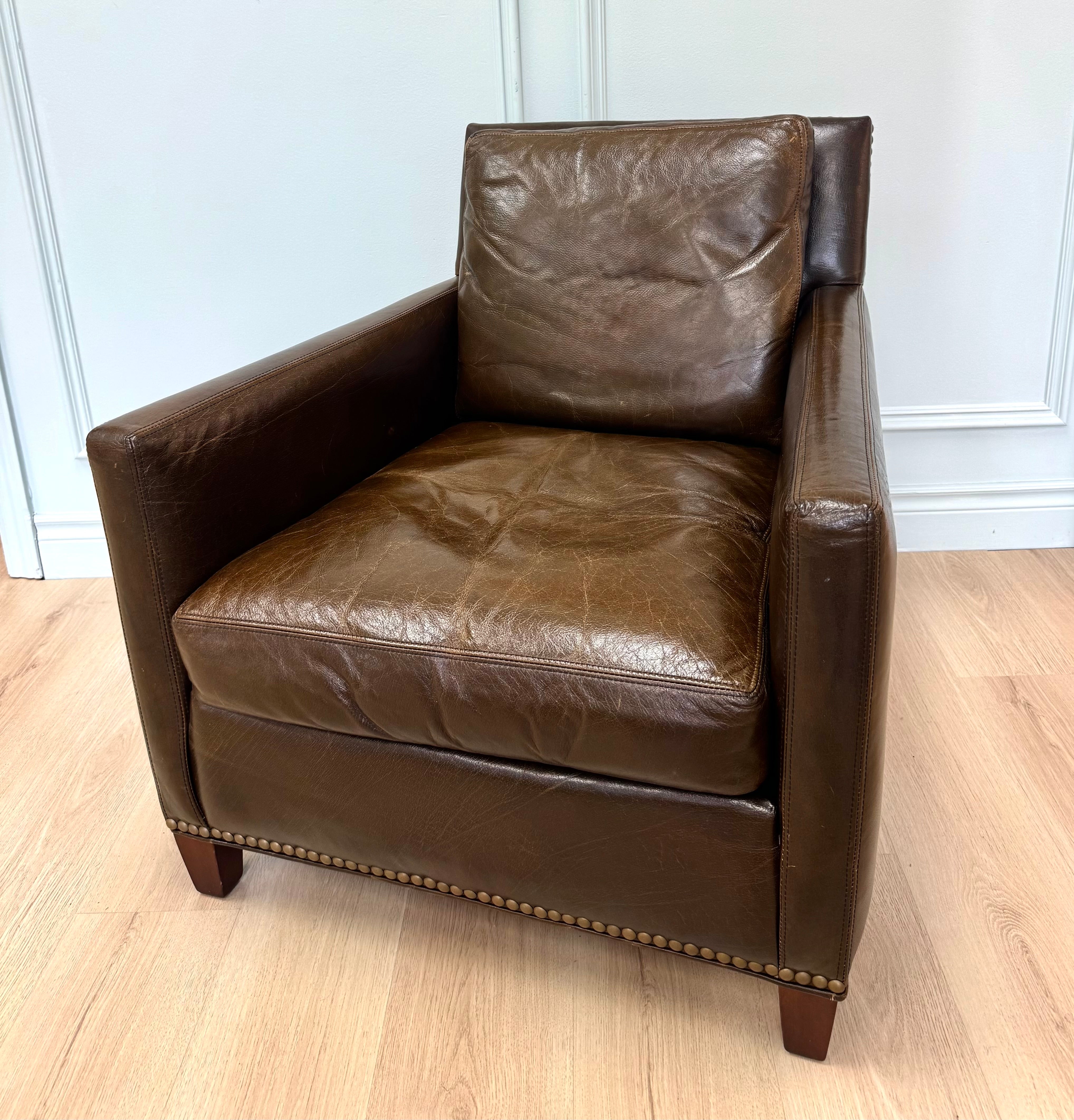 ELTE Burnished Brown Leather Chair