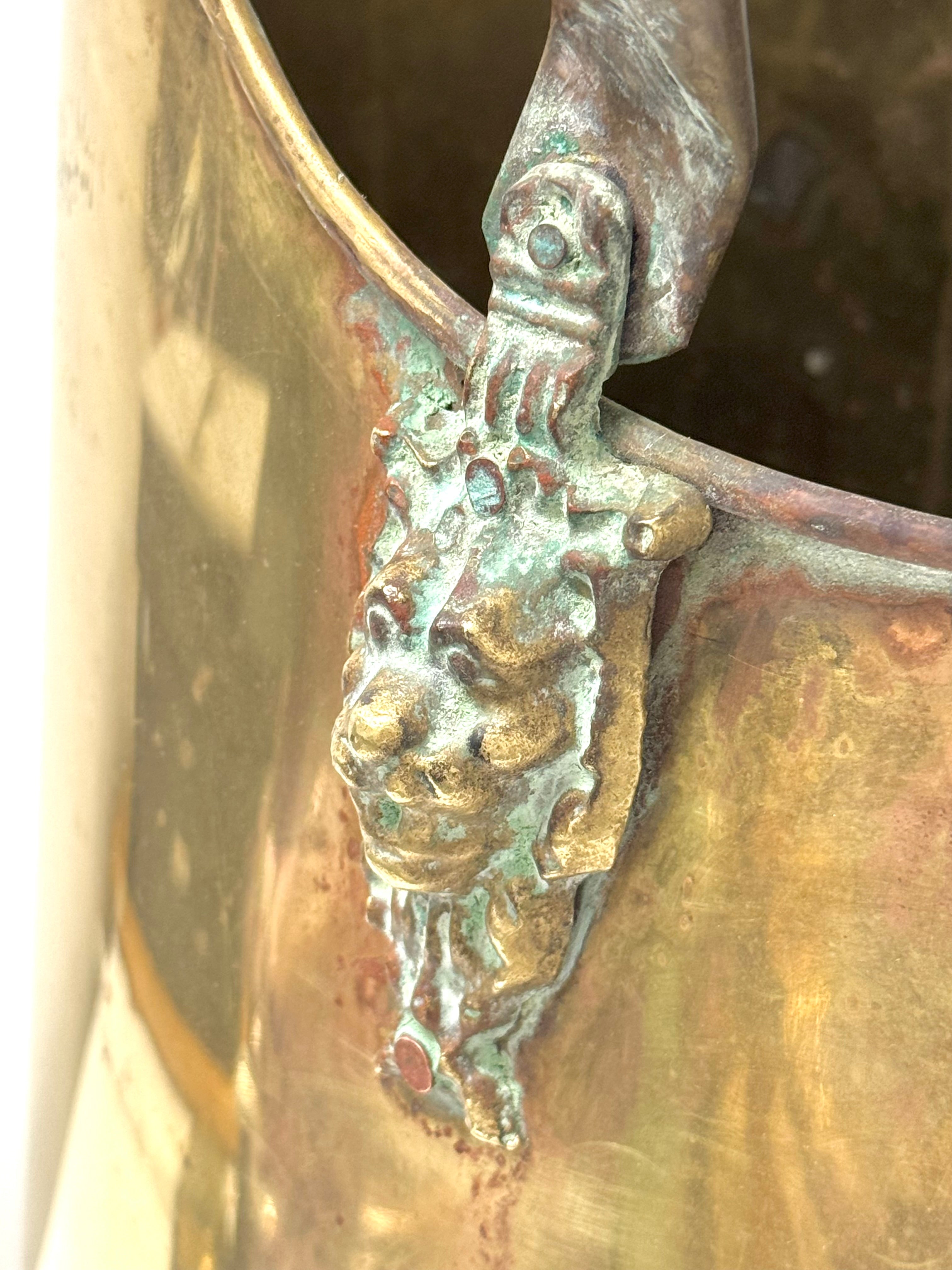 Vintage Brass Lion Head Coal Scuttle