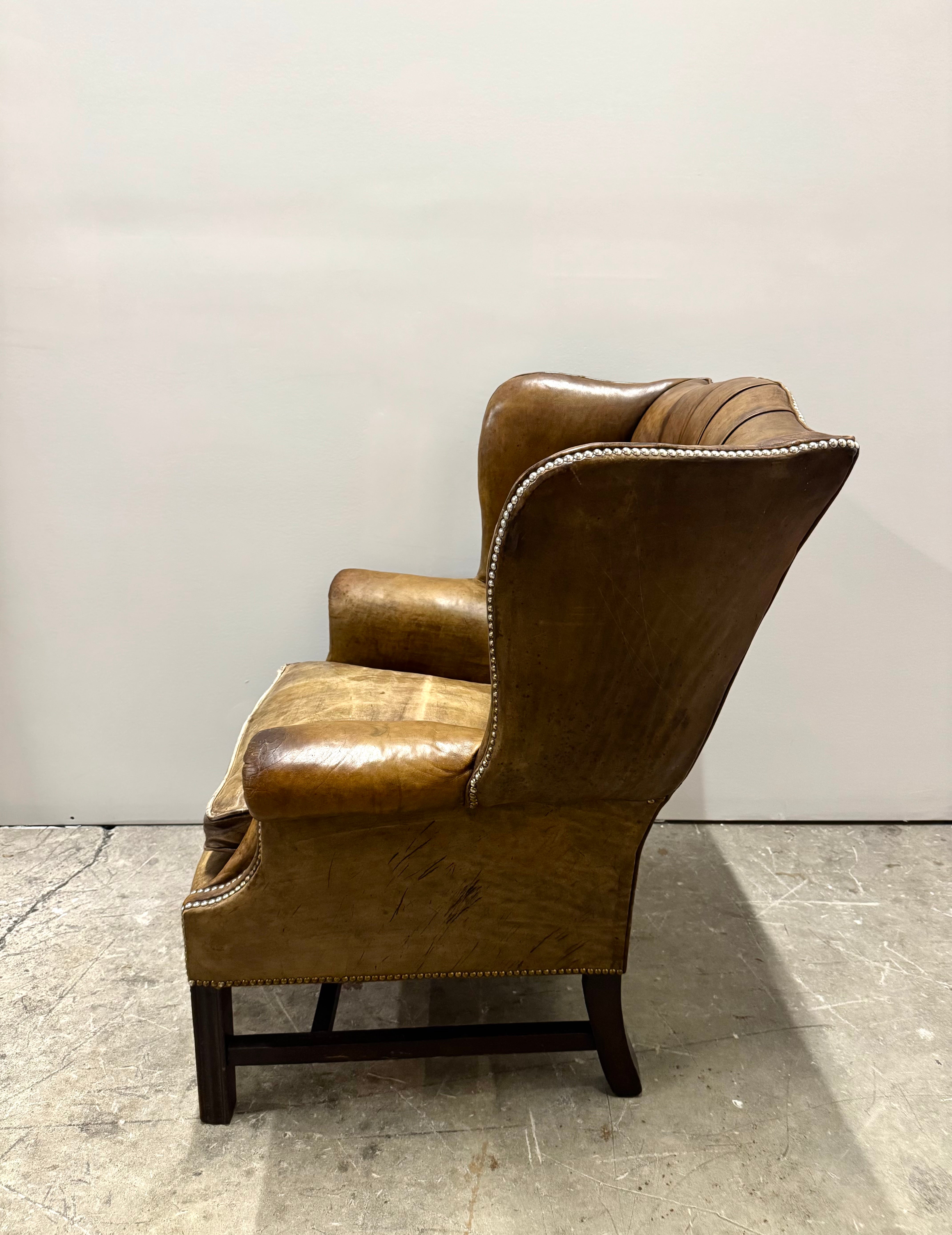 Antique Leather Chesterfield Wing Chair c1800s
