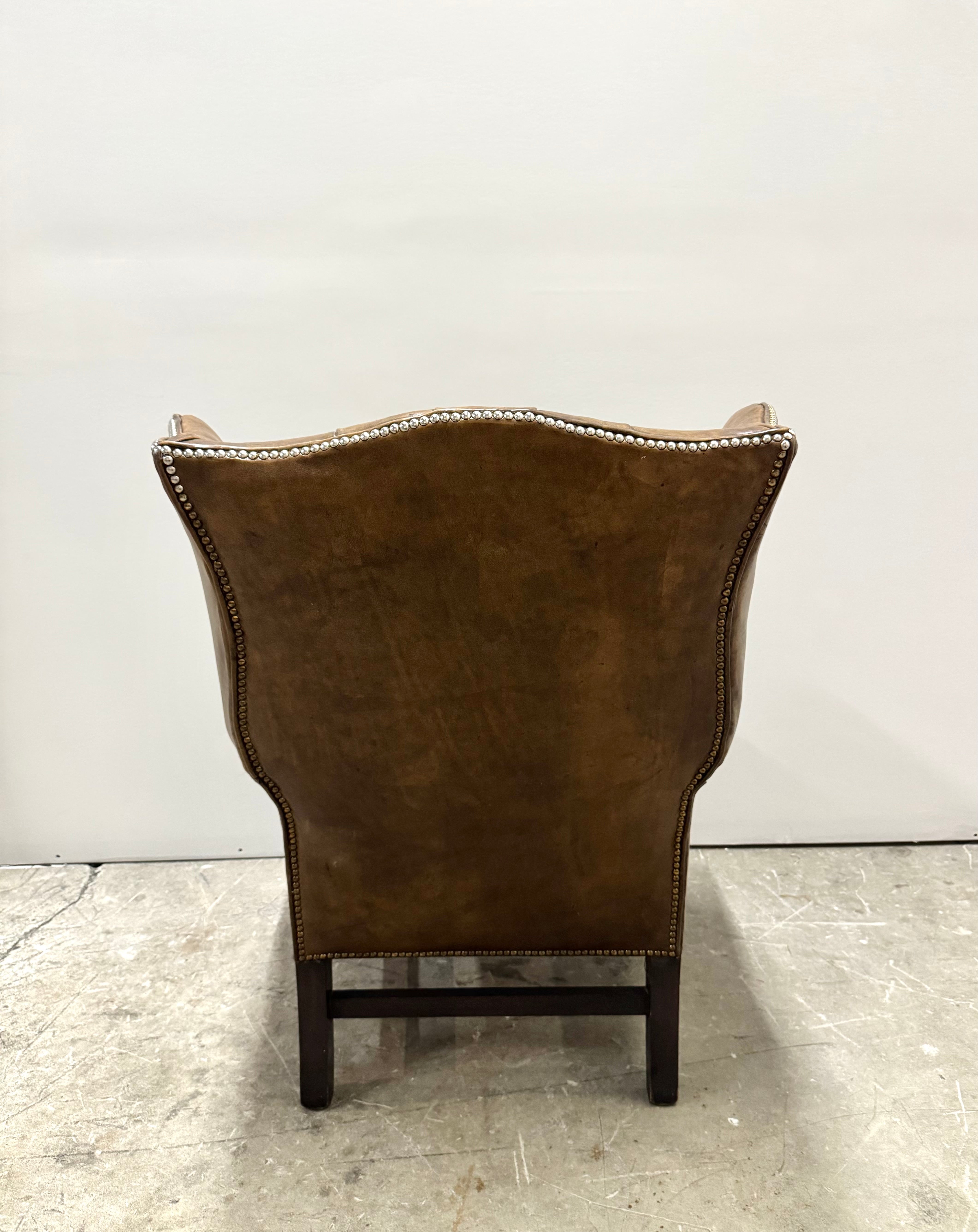 Antique Leather Chesterfield Wing Chair c1800s