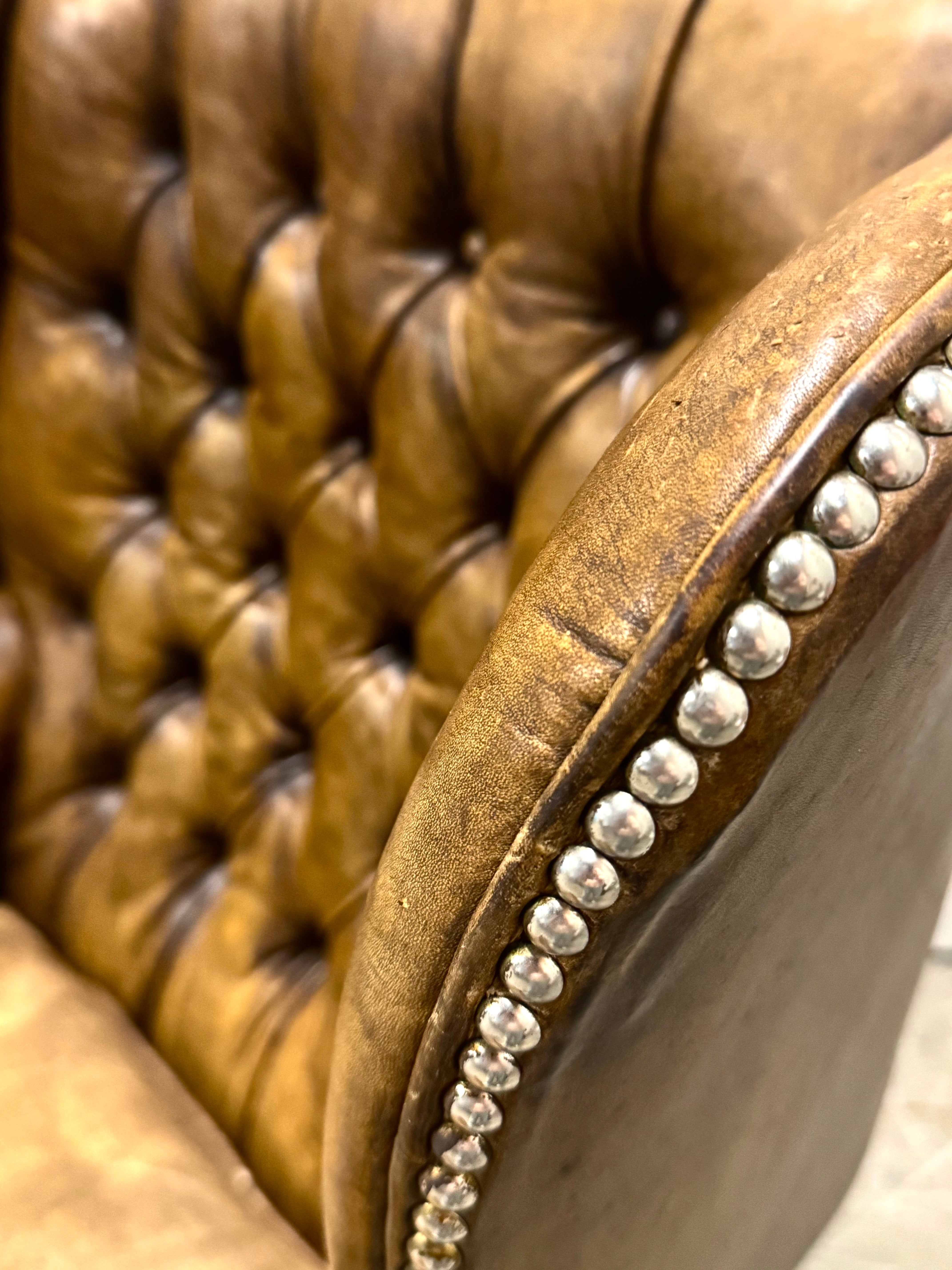 Antique Leather Chesterfield Wing Chair c1800s