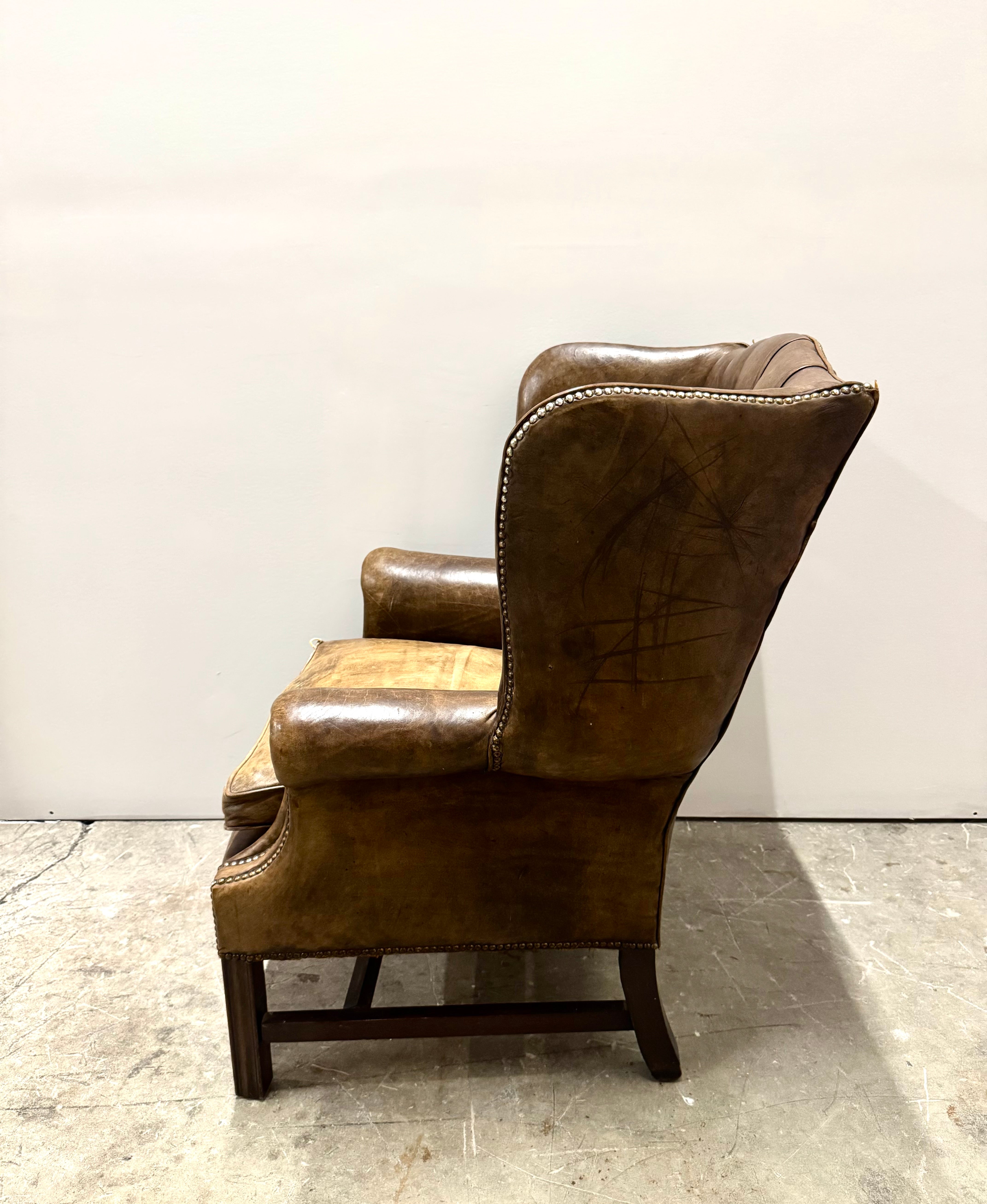 Antique Leather Chesterfield Wing Chair c1800s