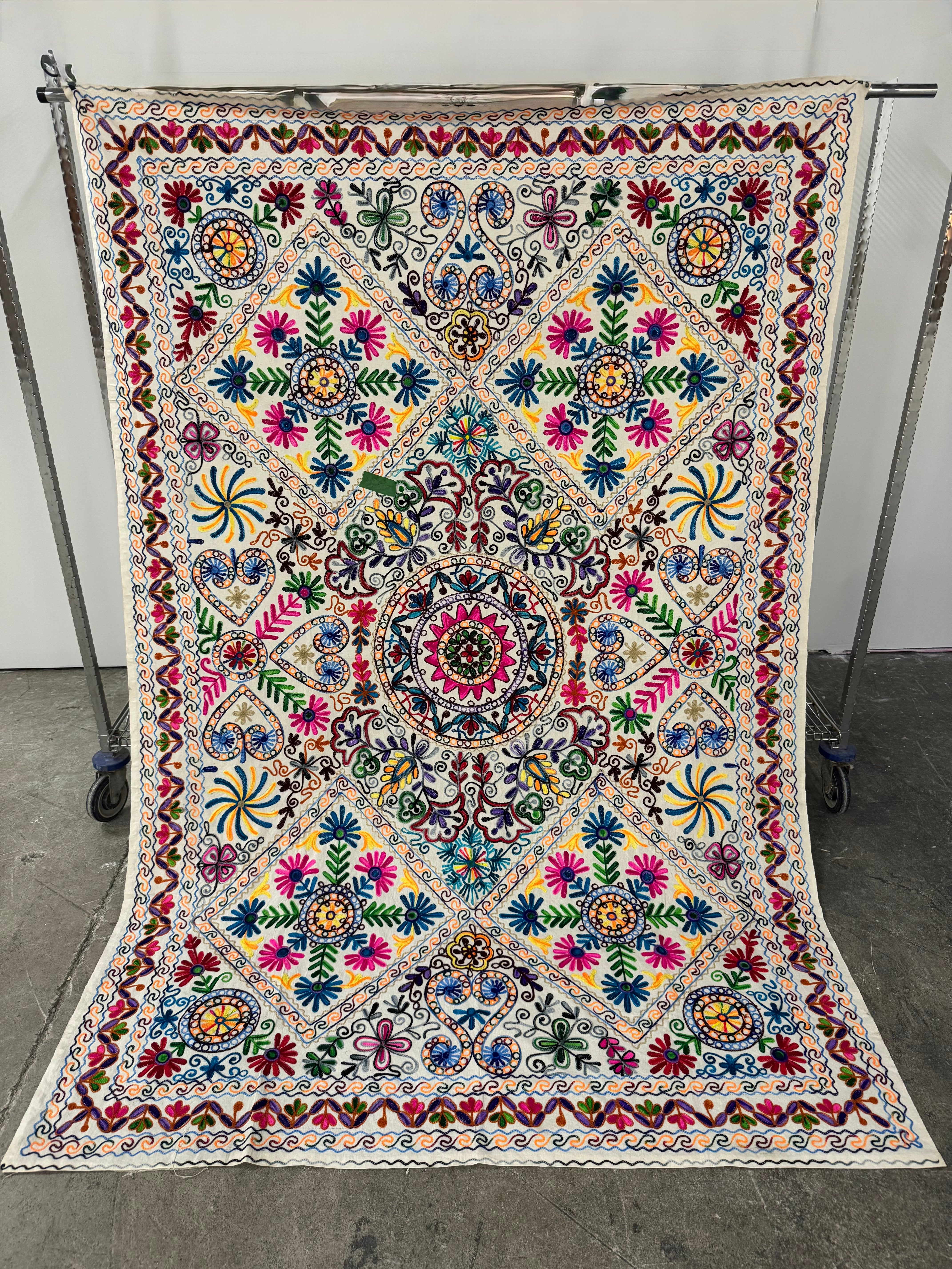 Multi-coloured Cotton Suzani Embroidered 61" x 91" Throw