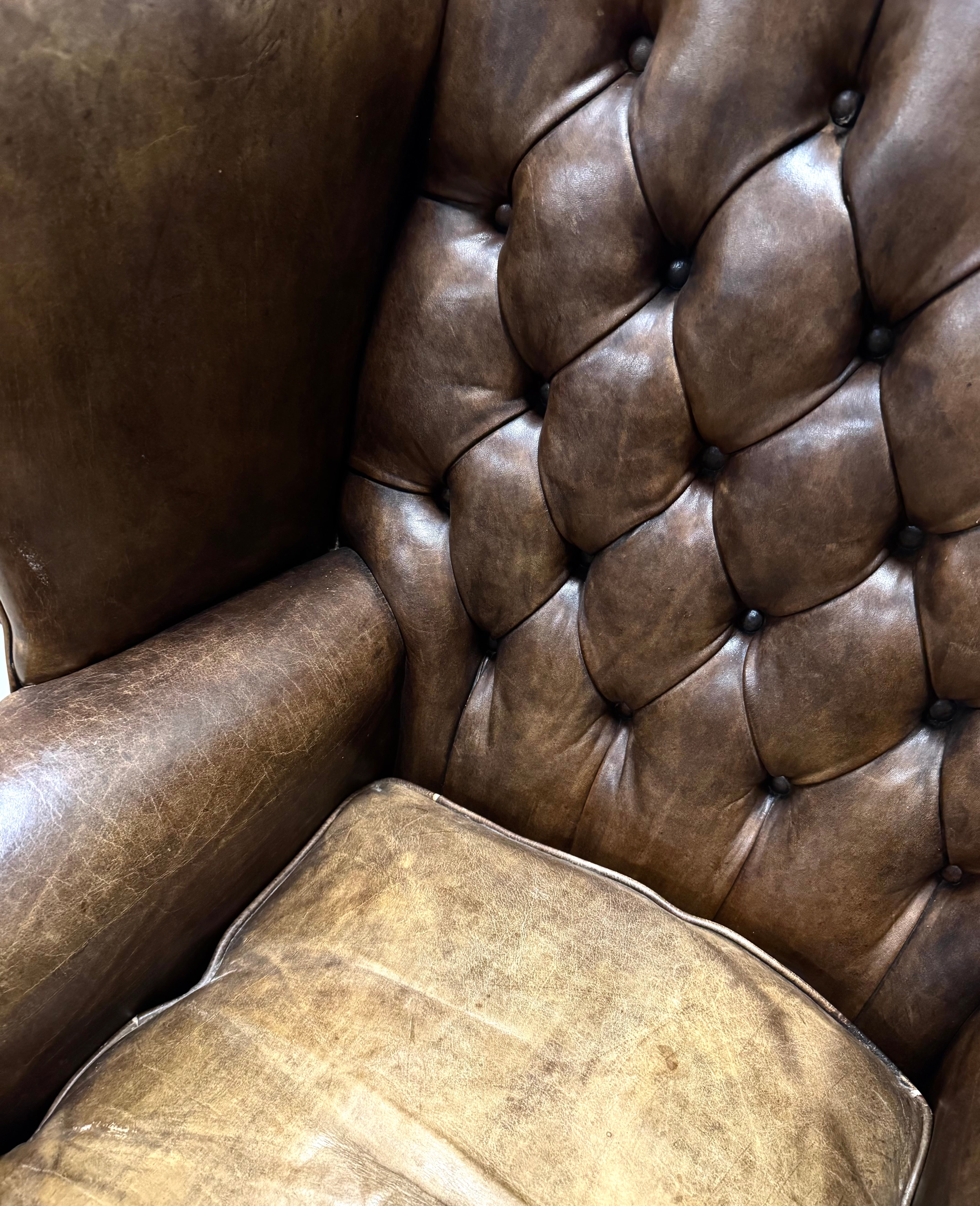 Antique Leather Chesterfield Wing Chair c1800s
