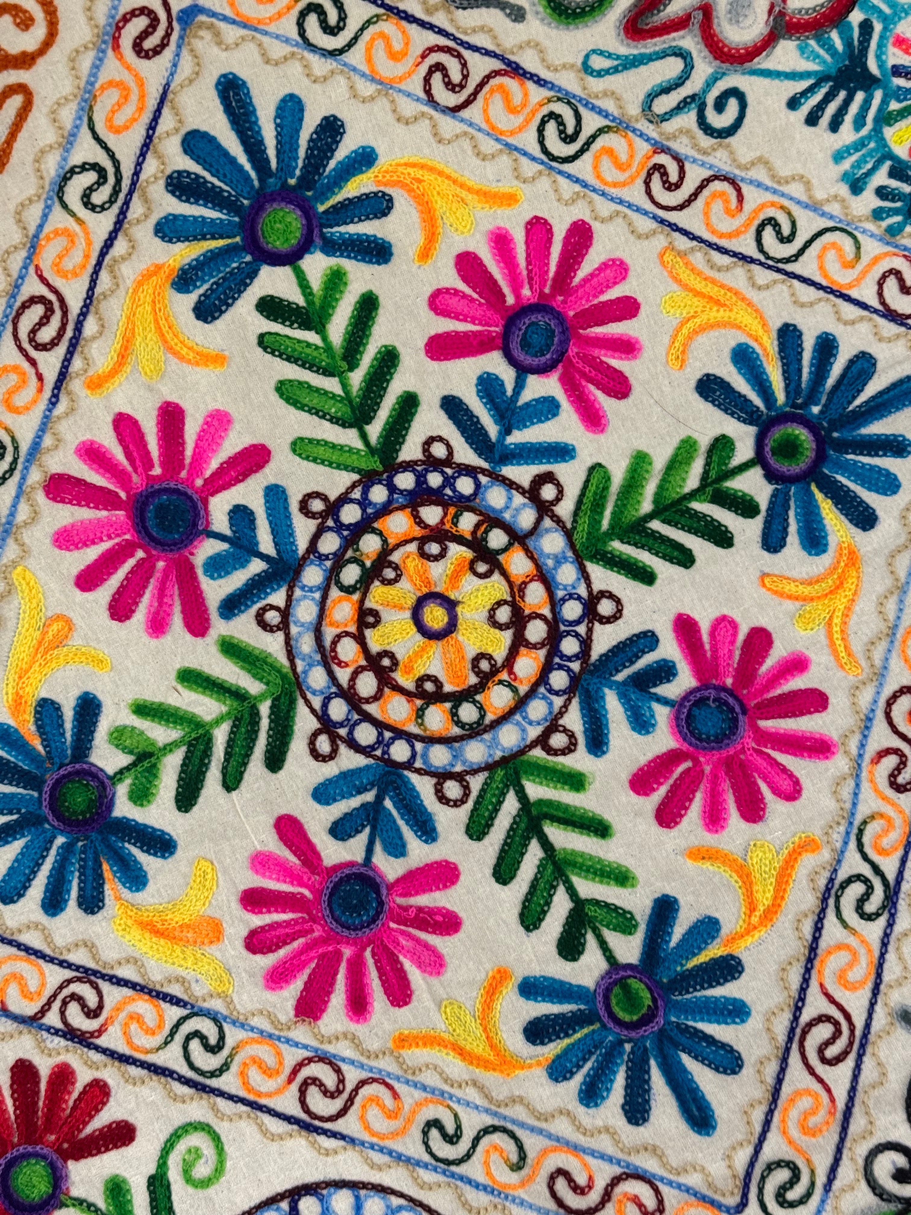 Multi-coloured Cotton Suzani Embroidered 61" x 91" Throw