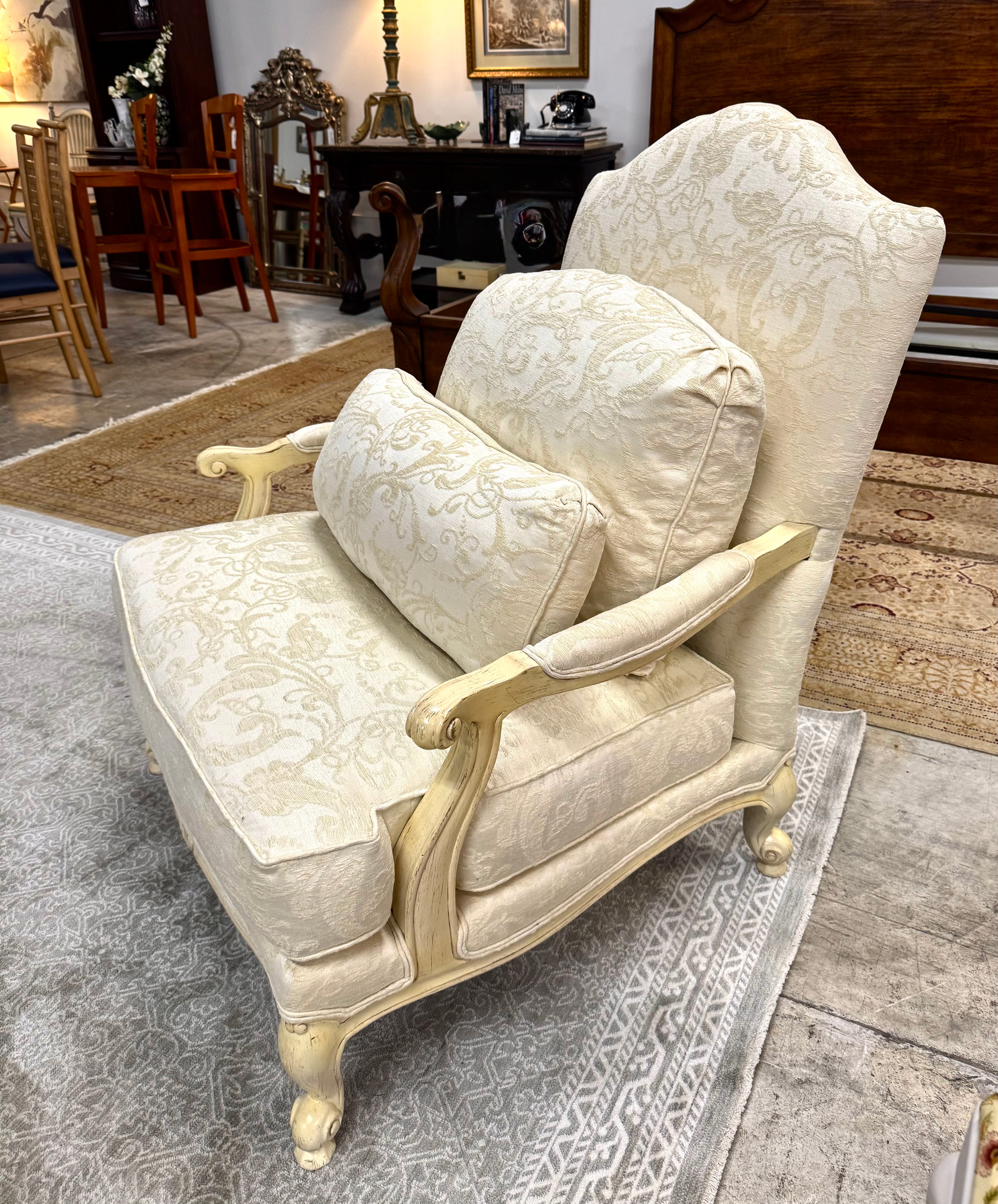 Custom DREXEL HERITAGE Cream Damask Bergere Chair