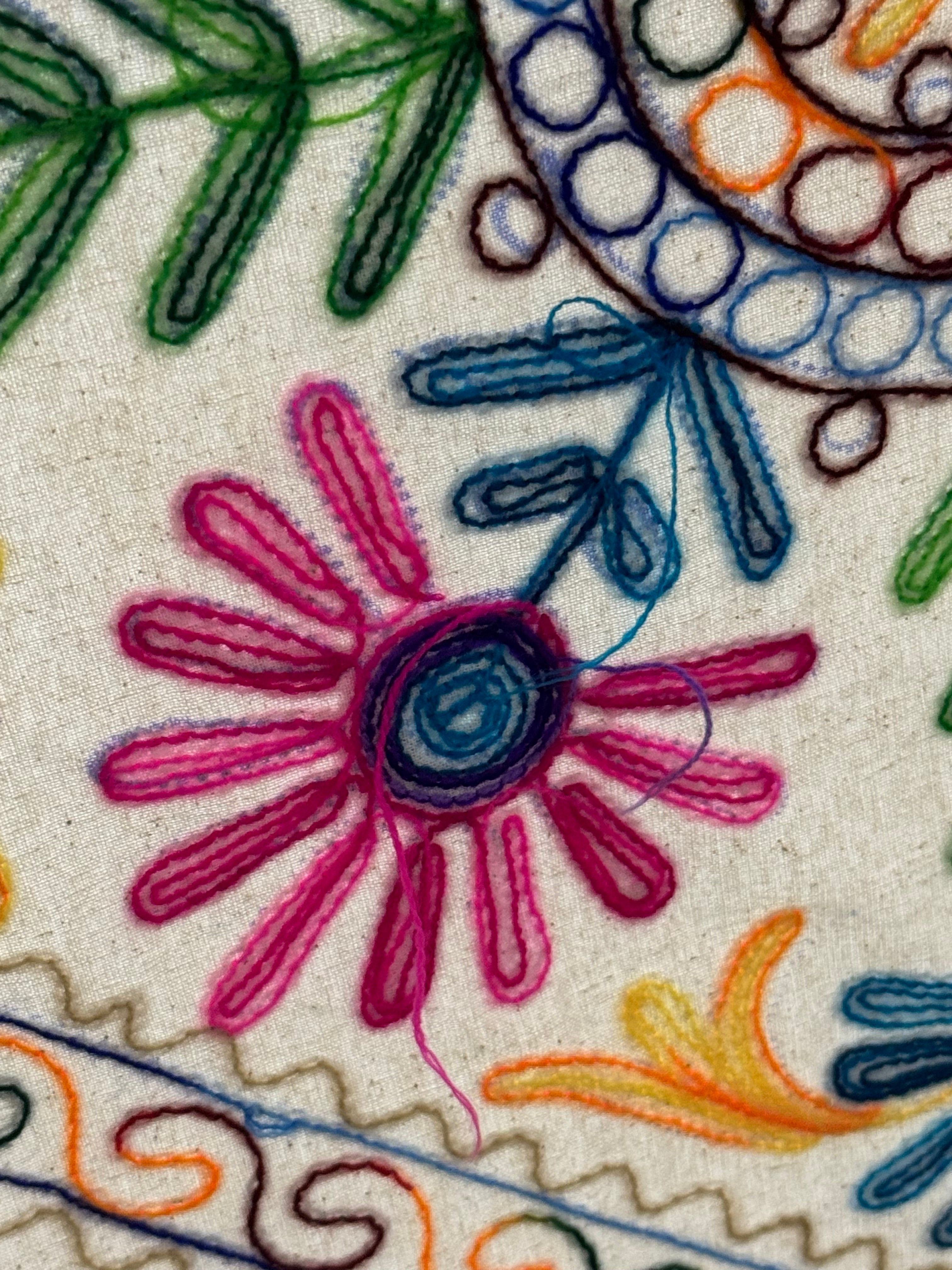 Multi-coloured Cotton Suzani Embroidered 61" x 91" Throw