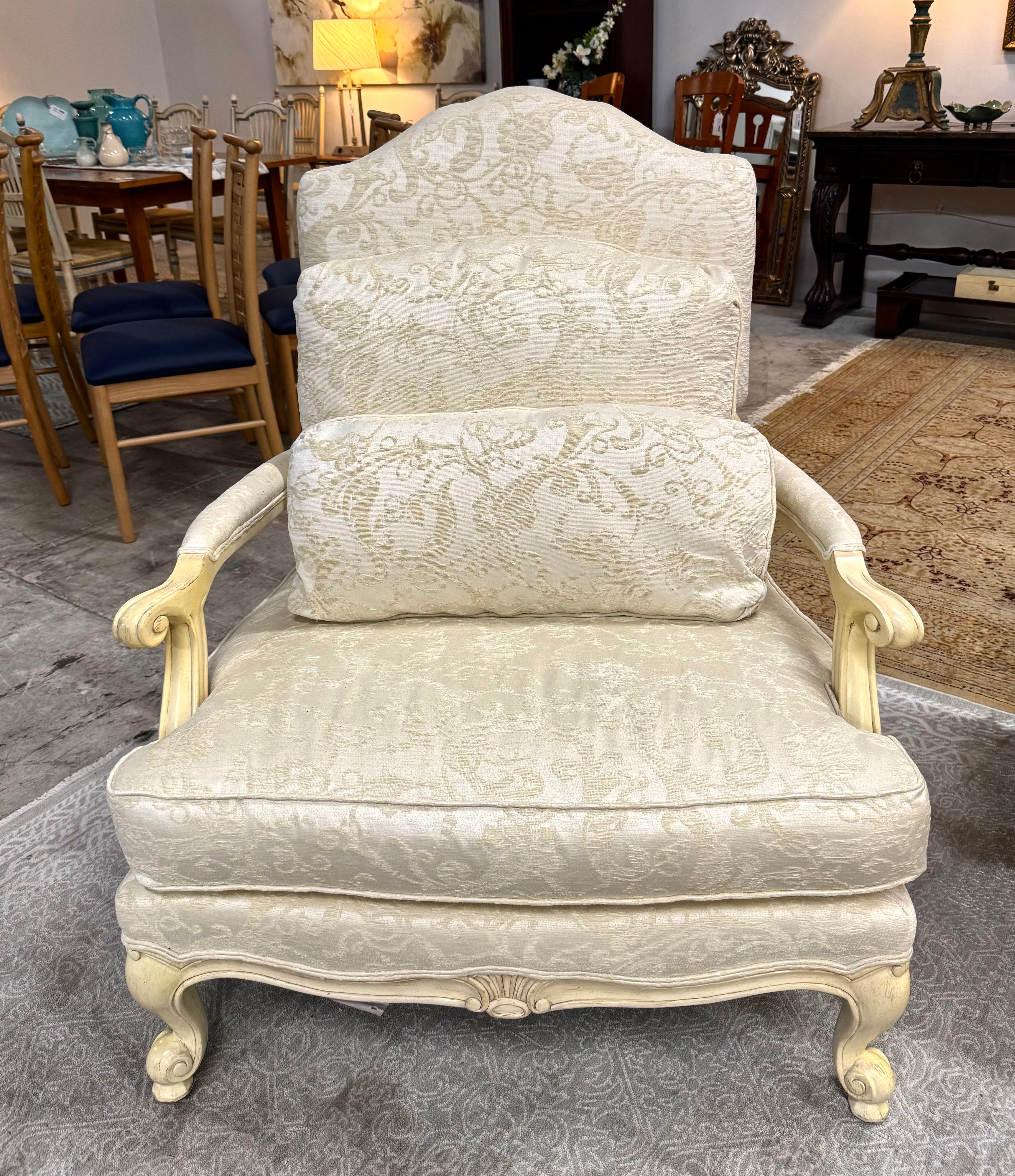 Custom DREXEL HERITAGE Cream Damask Bergere Chair