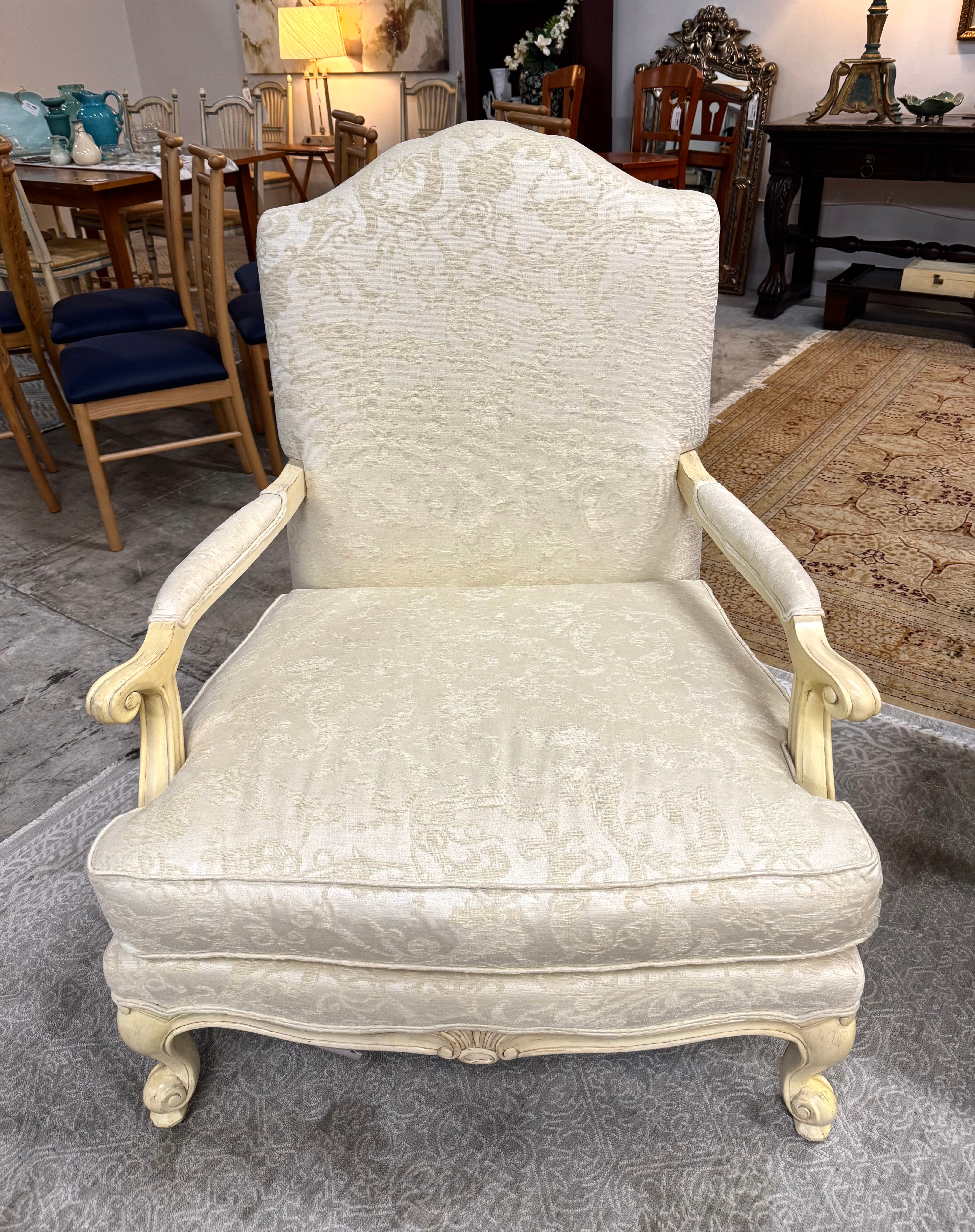 Custom DREXEL HERITAGE Cream Damask Bergere Chair