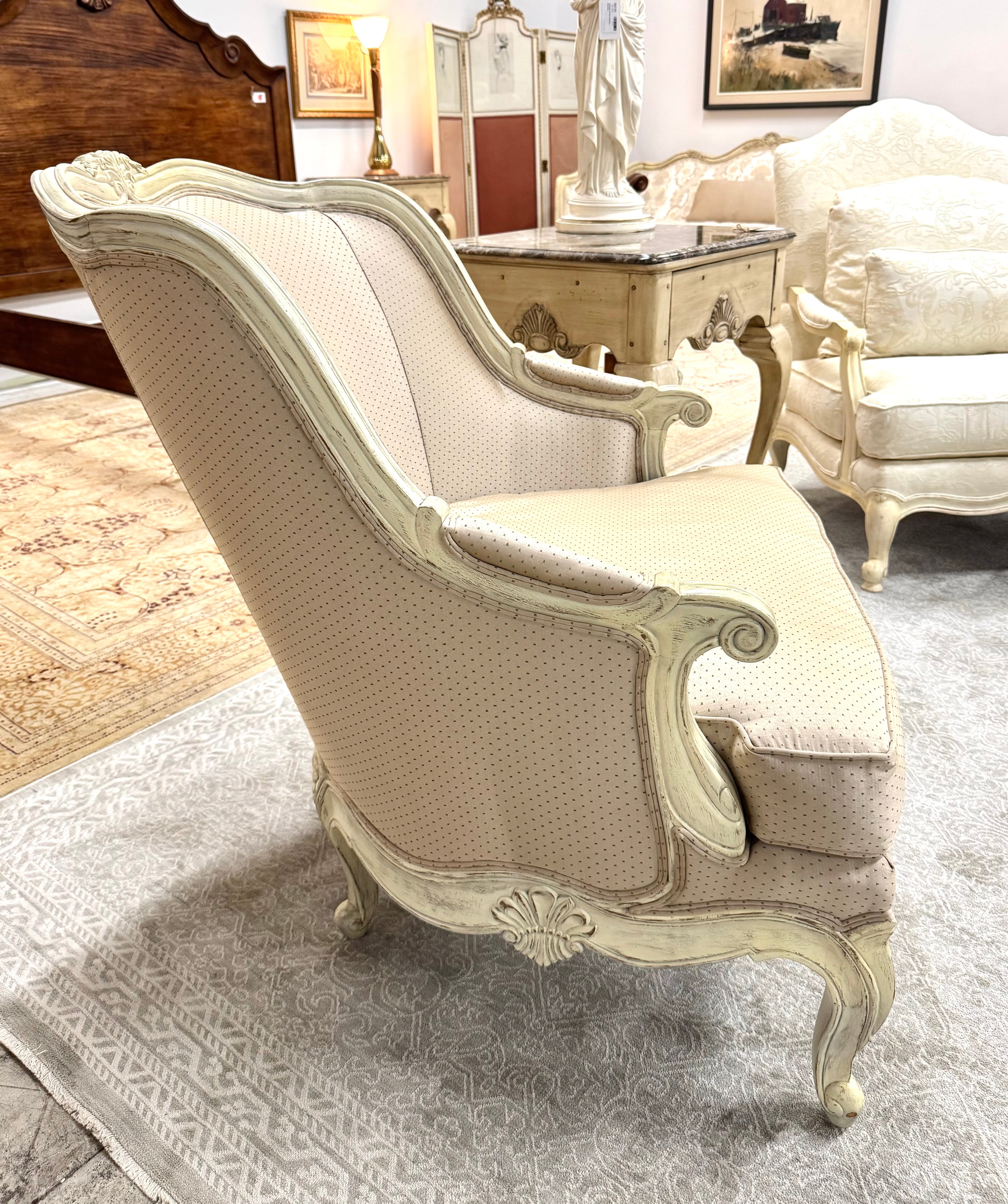 Custom LILLIAN AUGUST French Taupe Bergere Chair