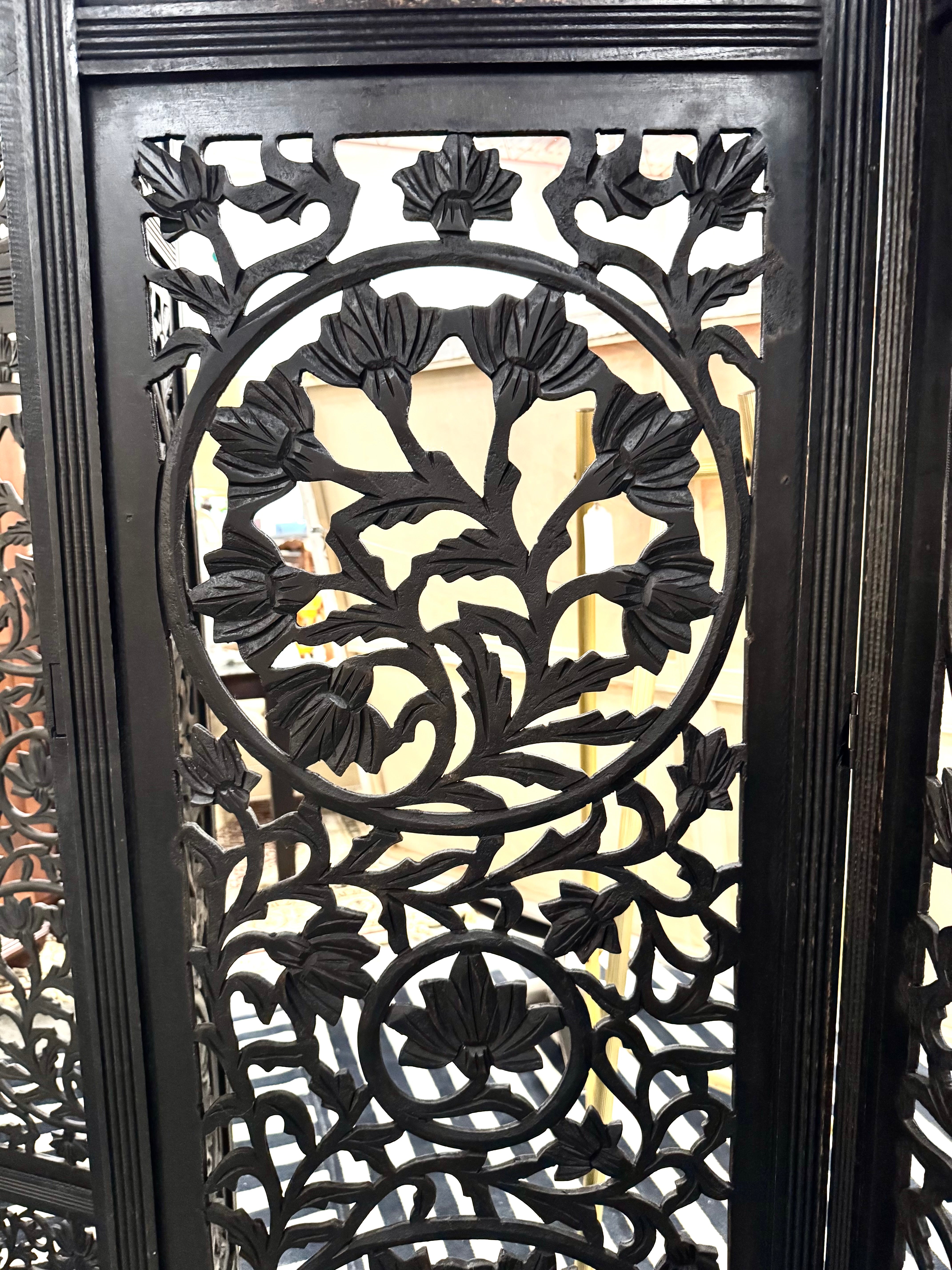 Carved Floral Room Divider Screen