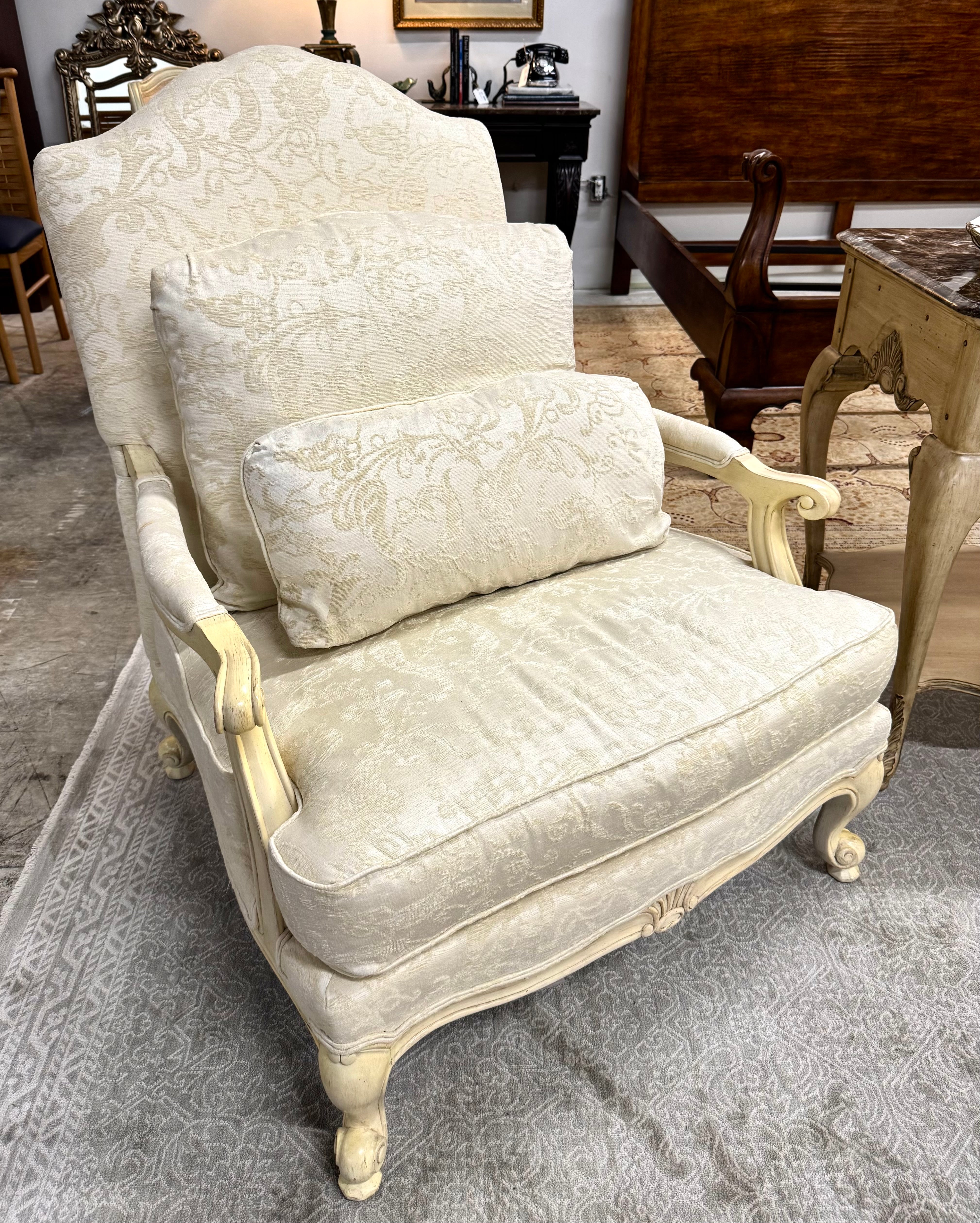 Custom DREXEL HERITAGE Cream Damask Bergere Chair