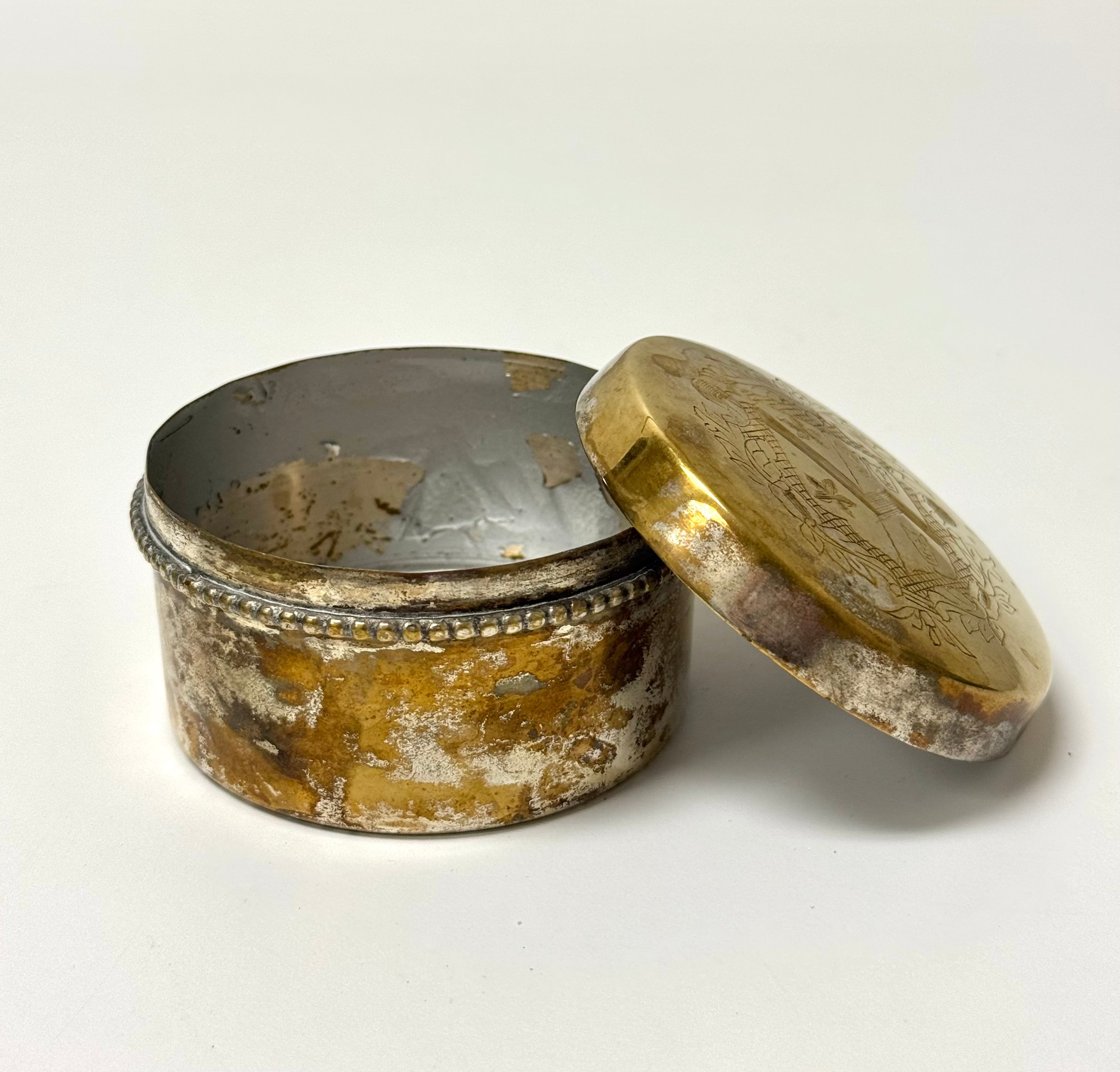 Vintage Worn Silver Etched Trinket Box
