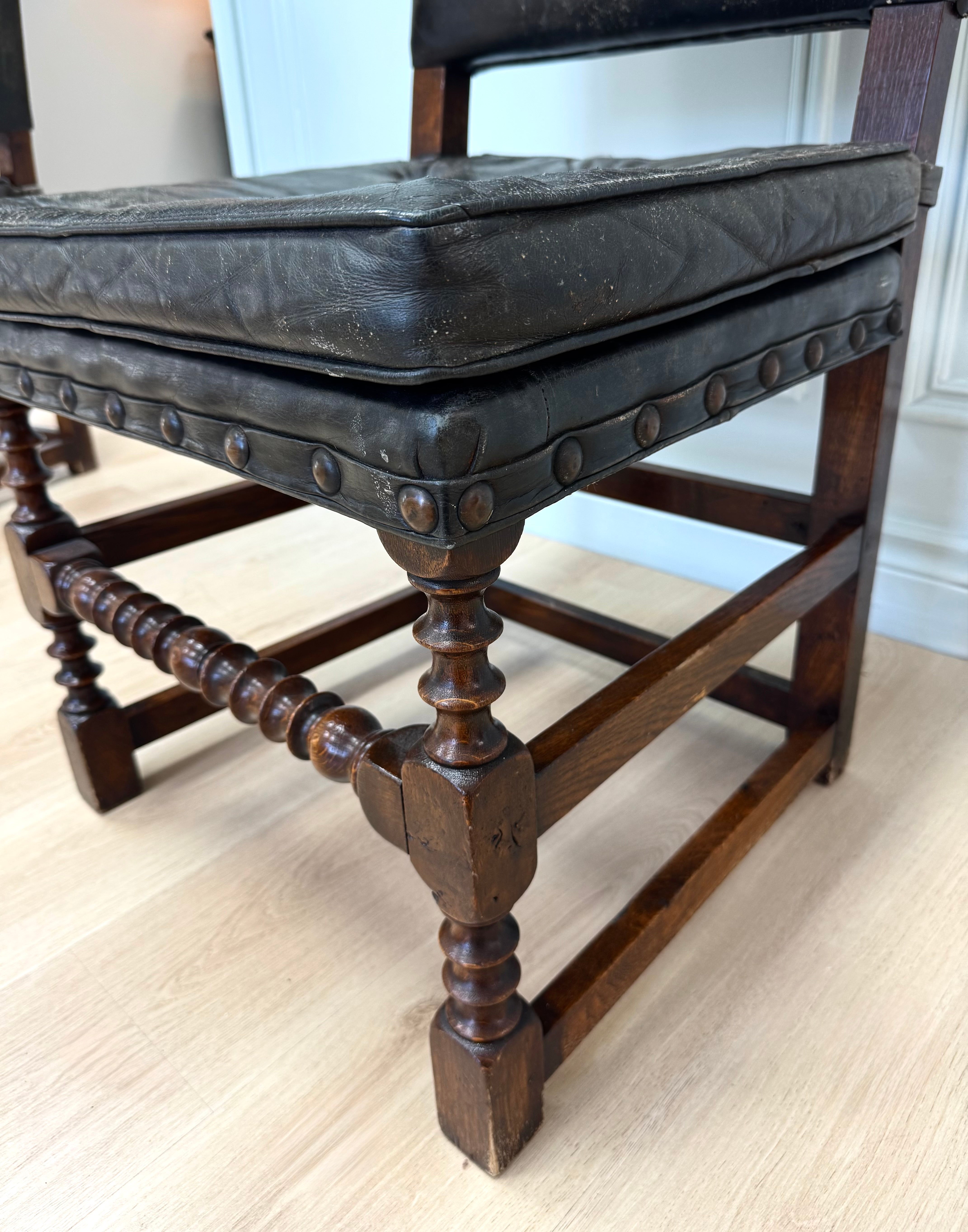 Antique 19thC Spanish High-back Chairs Set of 2