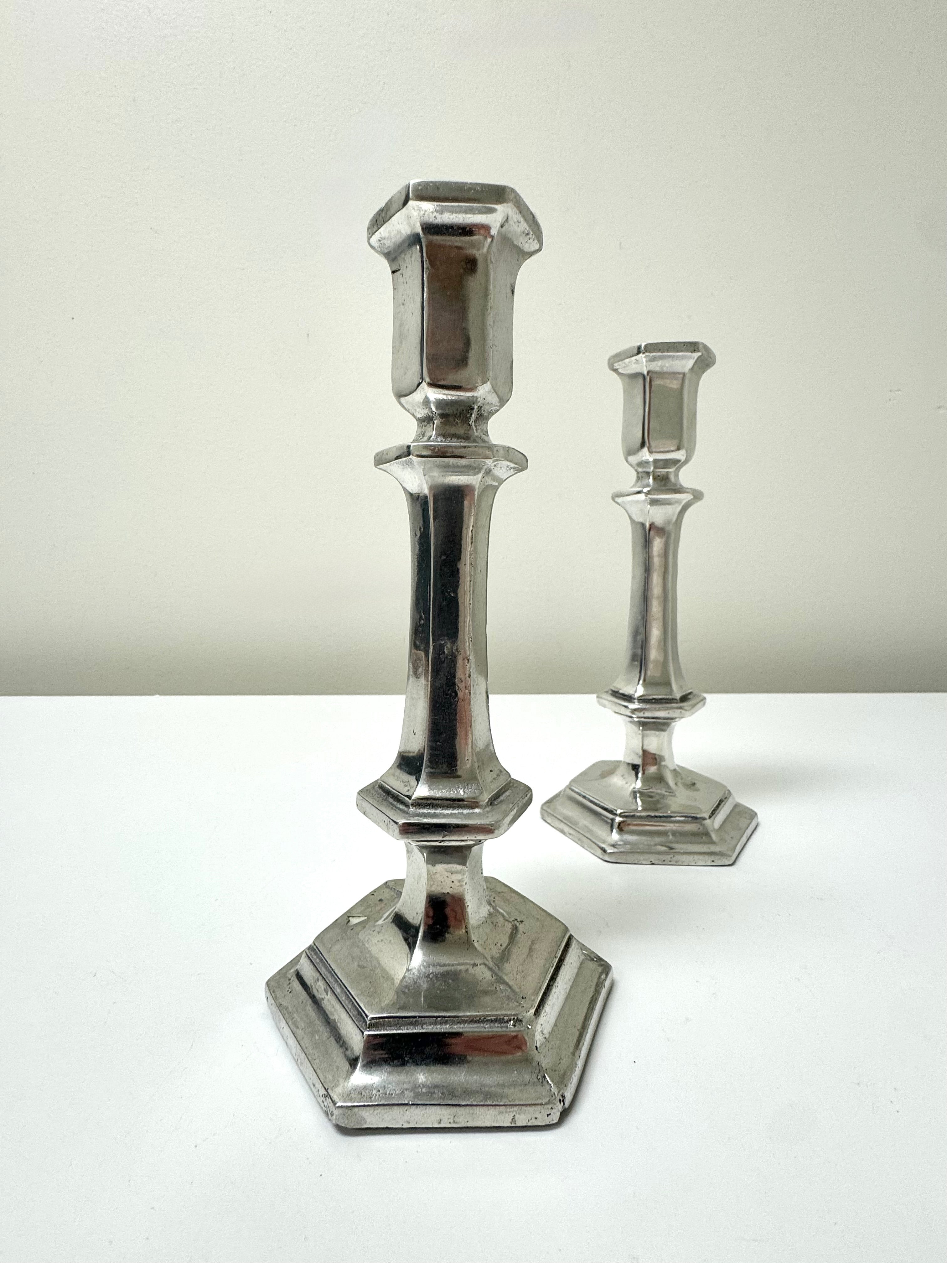 Vintage Hexagonal Stepped Aluminum Candle Holders Set of 2