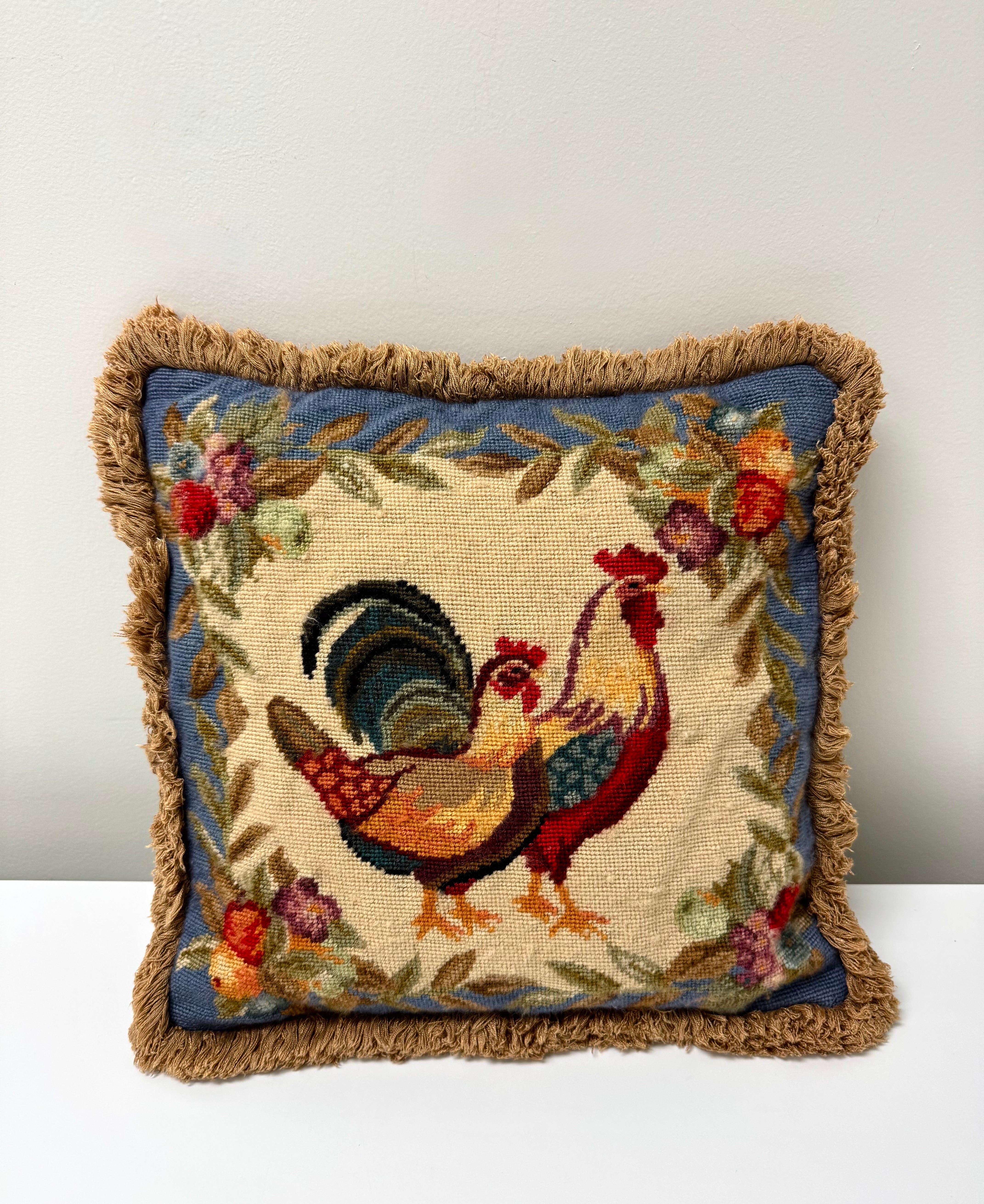 Roosters Needlepoint 17" Pillow