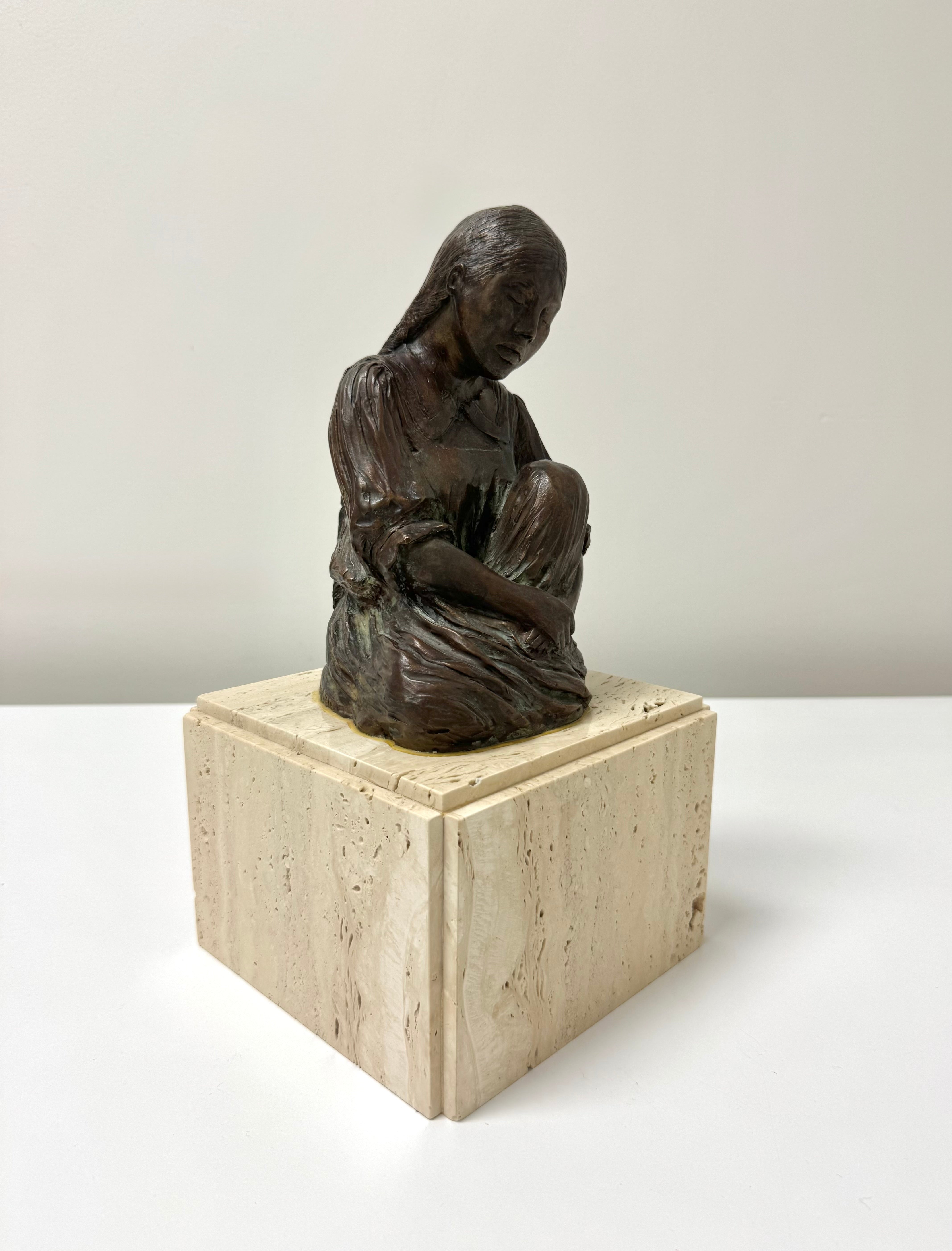Seated Girl Bronze Sculpture (Signed and Numbered)