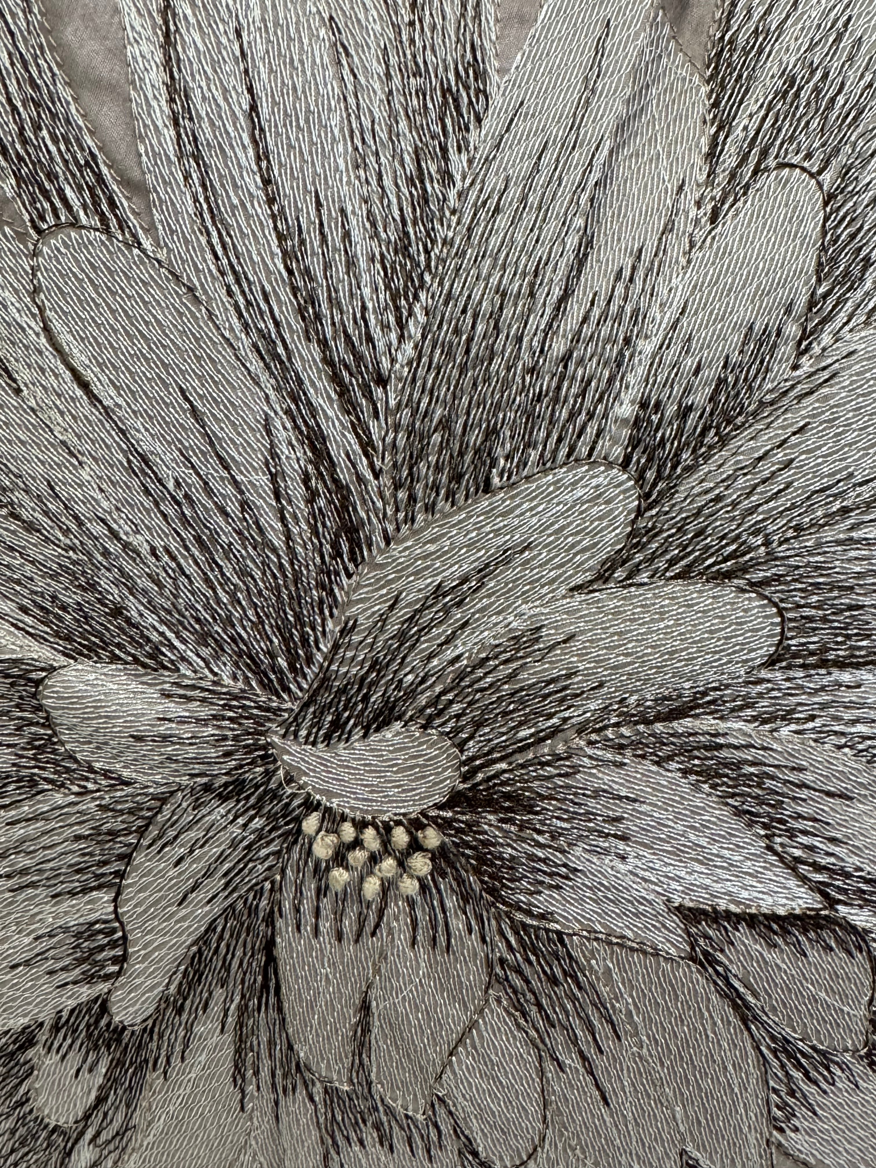 Taupe Embroidered Floral 16" Pillow