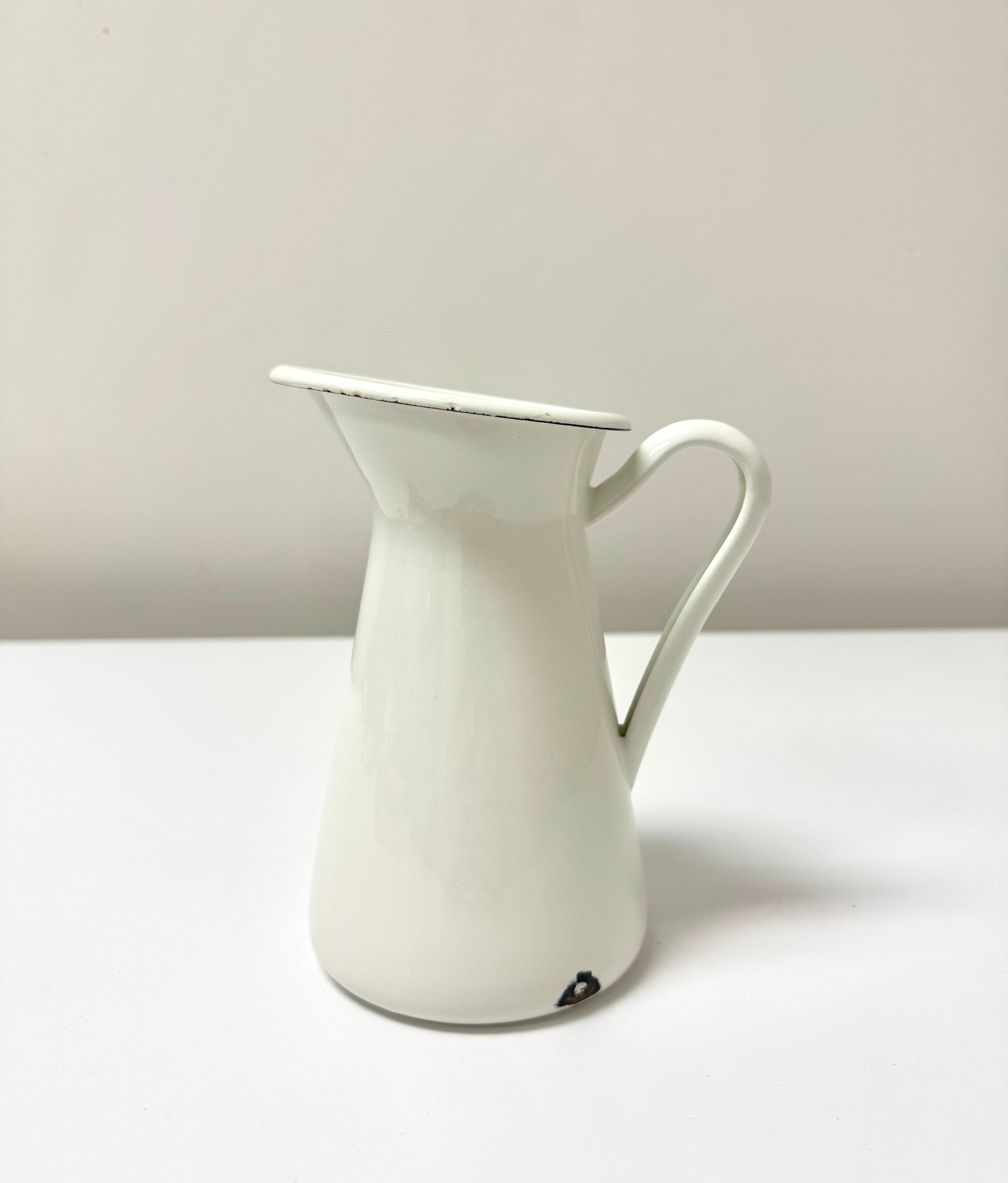 White Enameled Steel Small Pitcher
