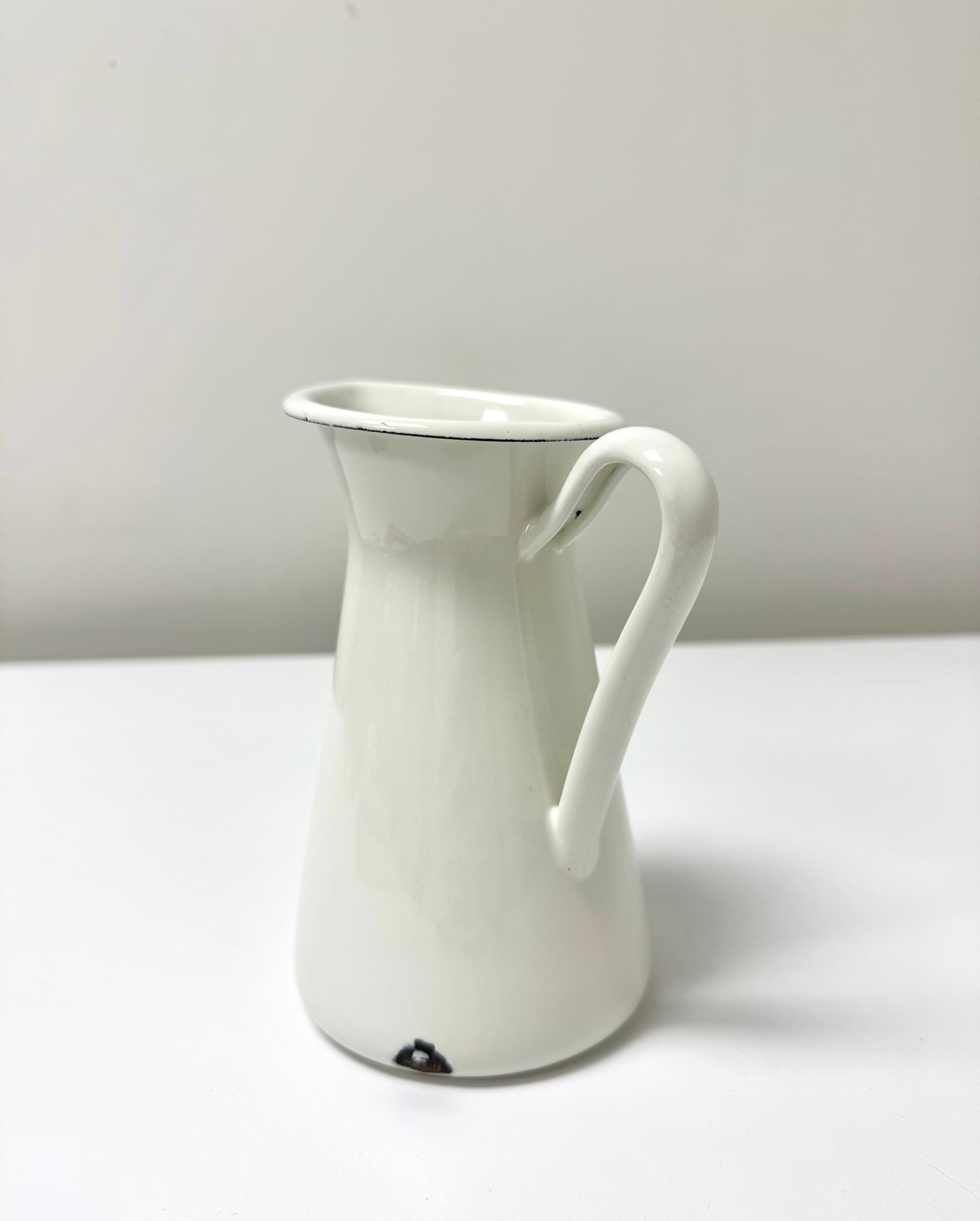 White Enameled Steel Small Pitcher