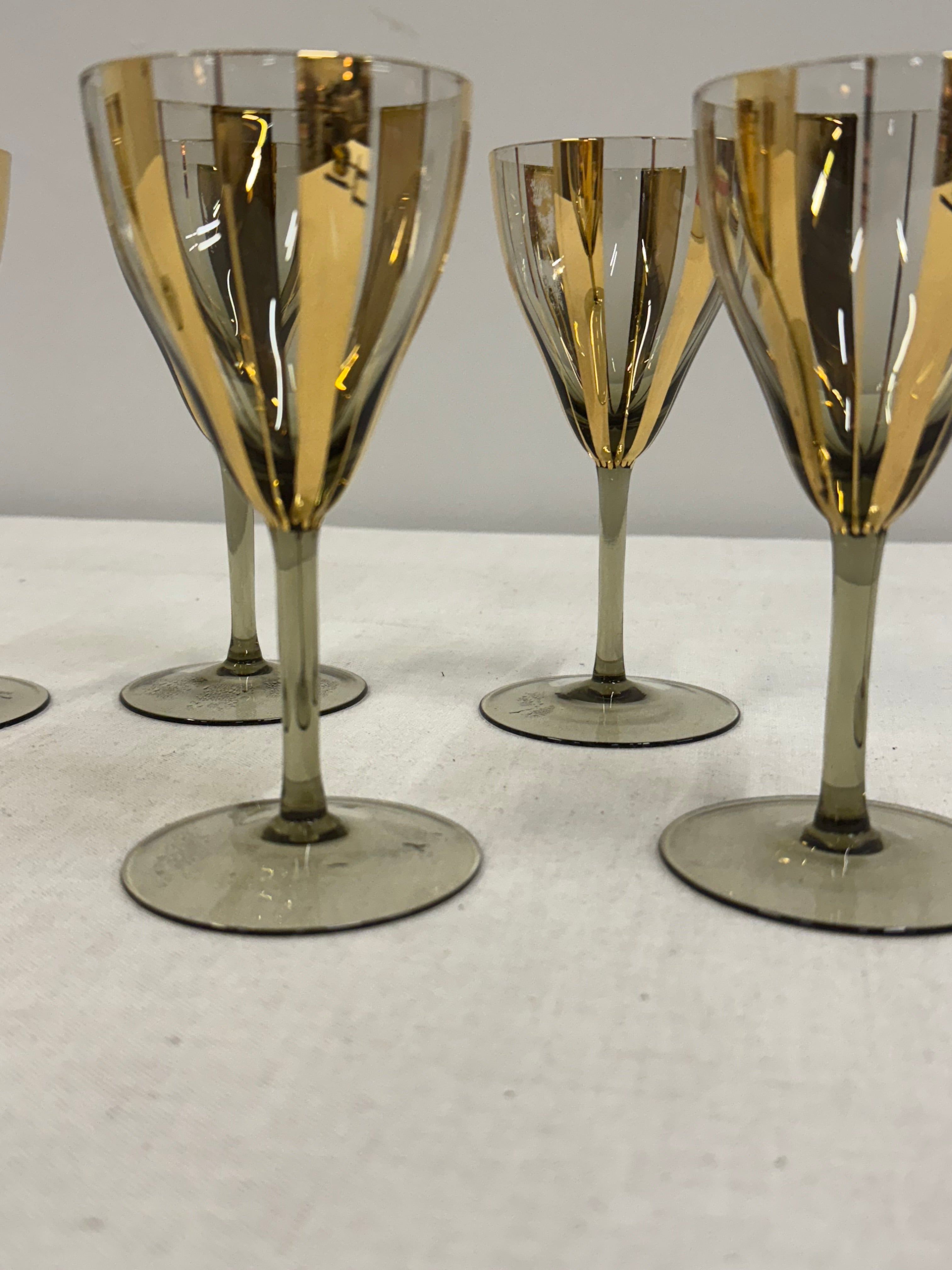 Vintage MCM Gold Stripe Wine Glasses Set of 6