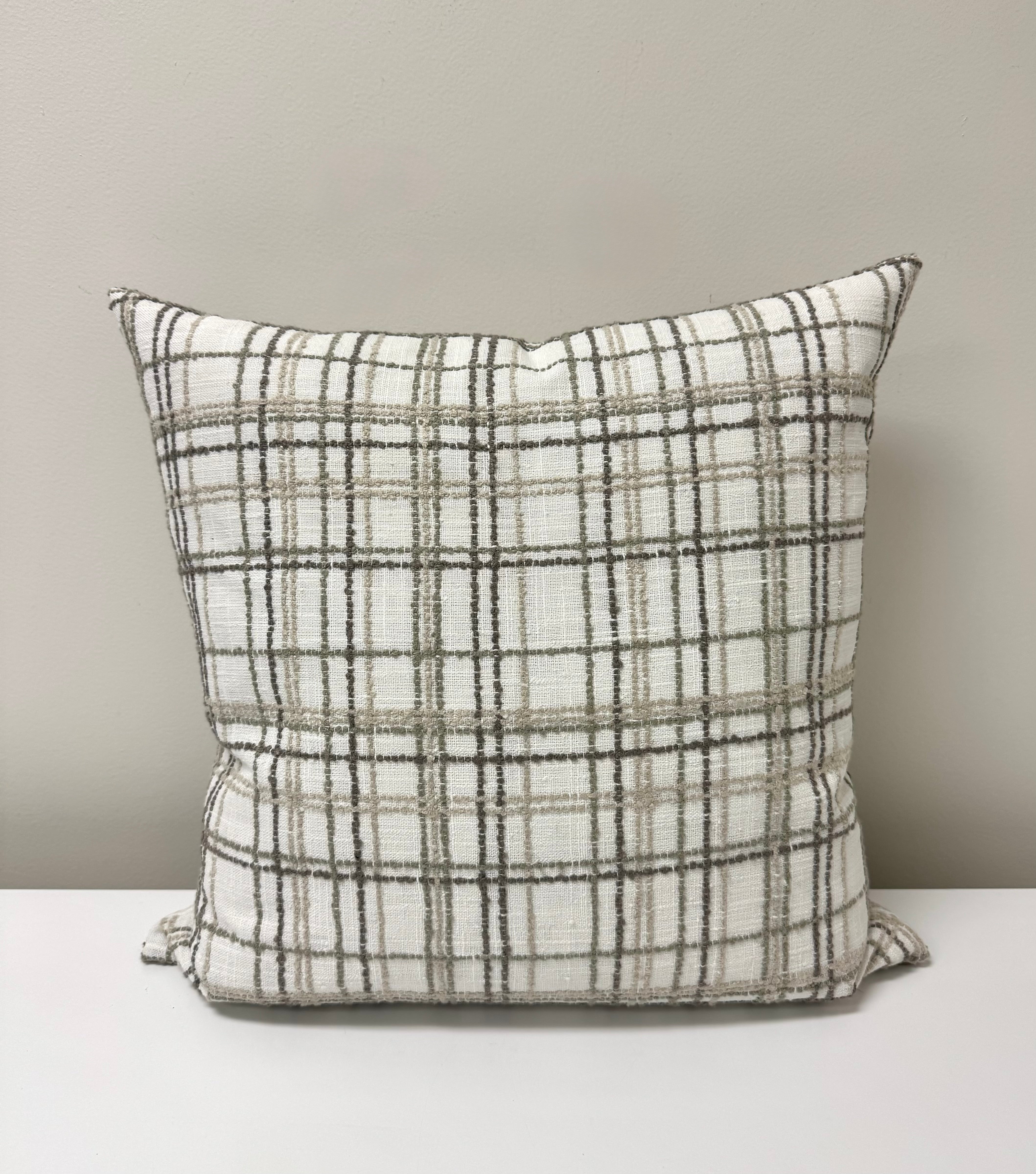 NEW White & Taupe Plaid 20" Pillow