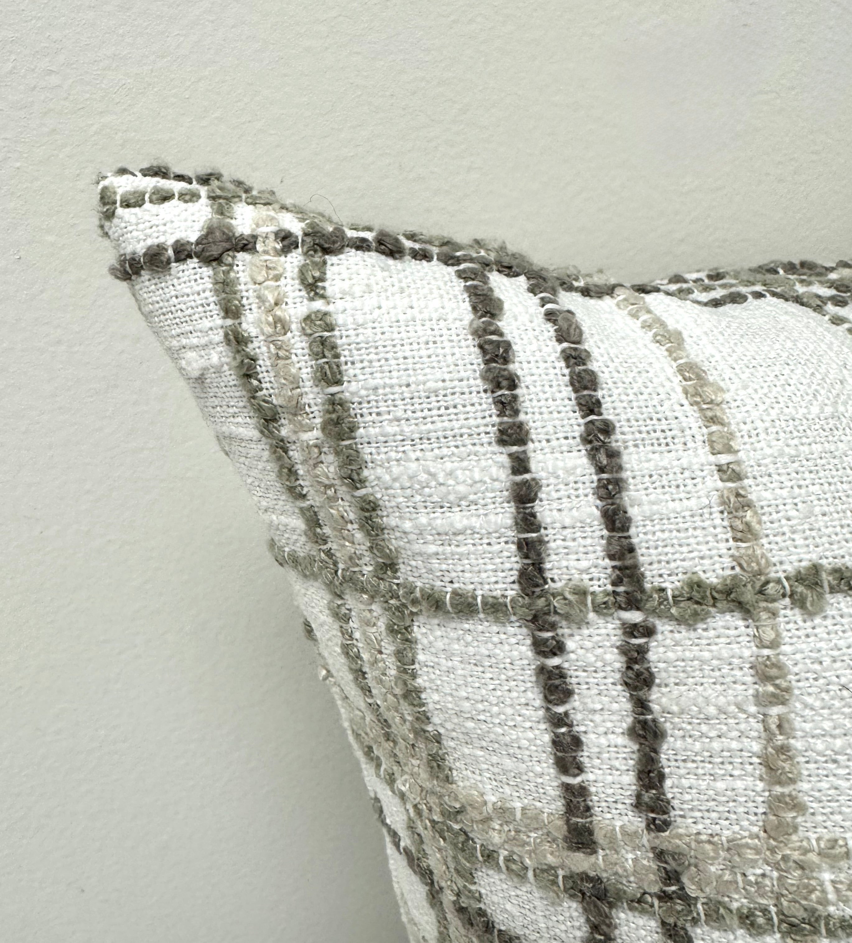 NEW White & Taupe Plaid 20" Pillow