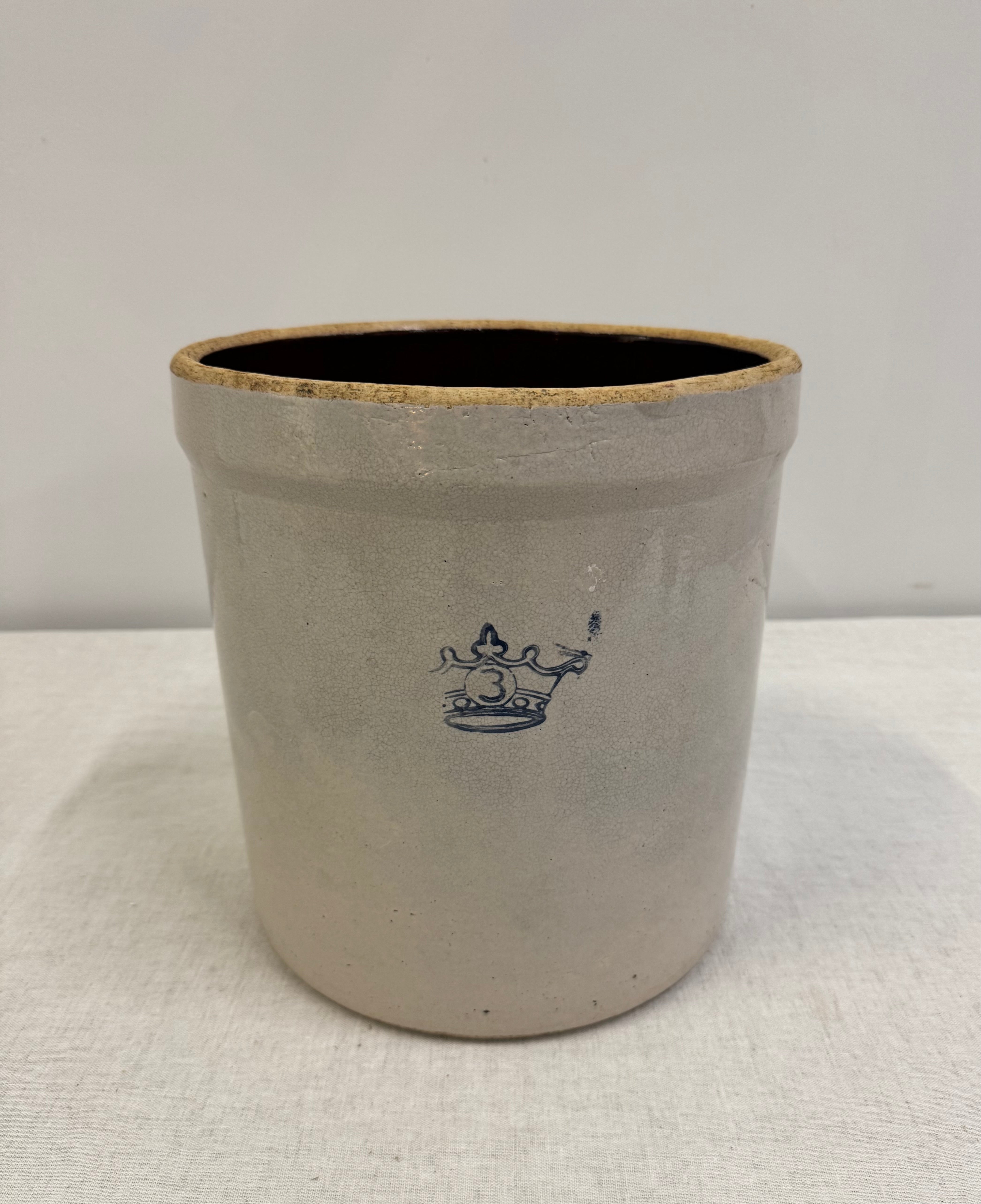 Antique Blue Crown Stoneware Crock